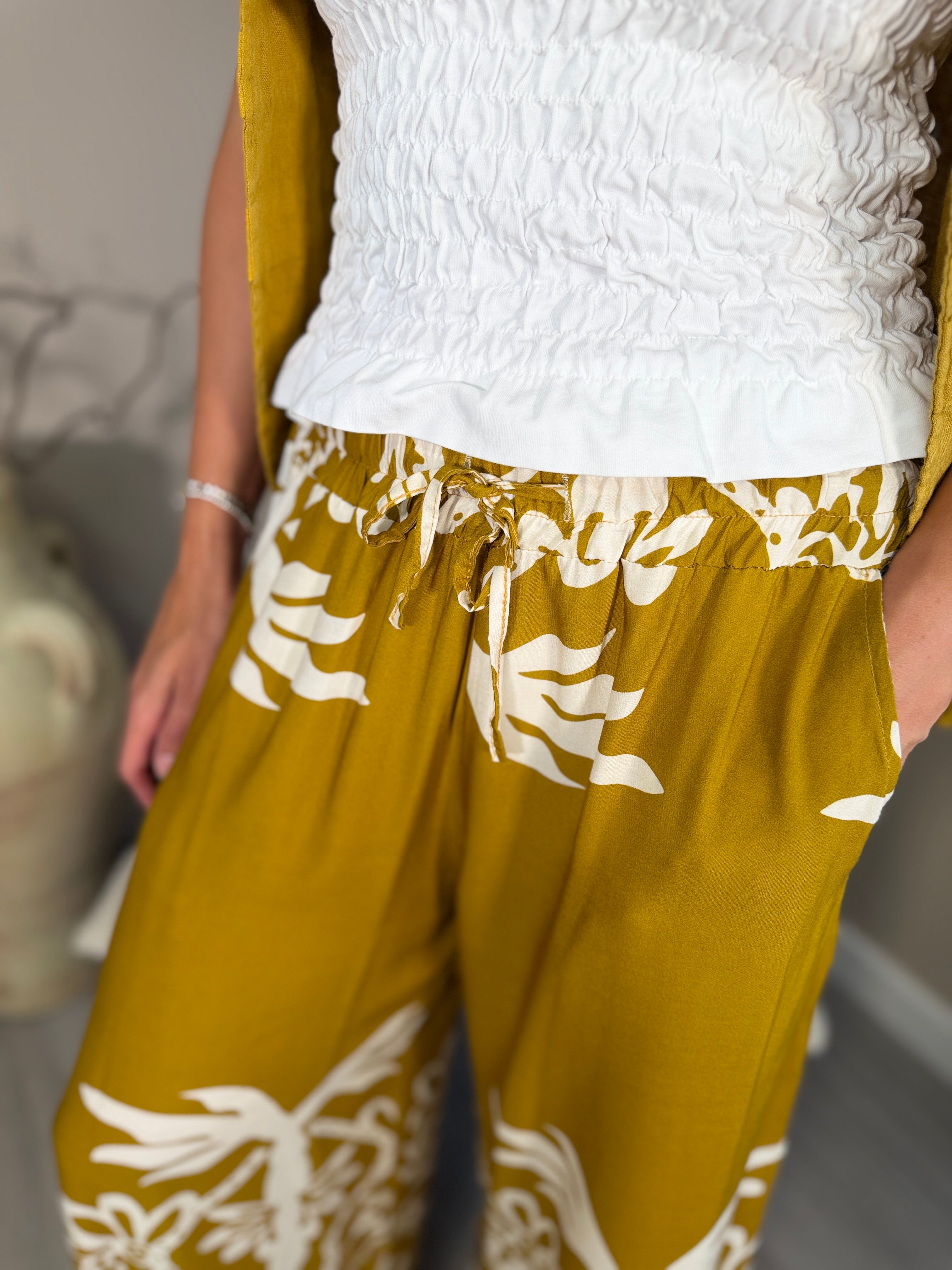 Palm Print Wide Leg Trousers