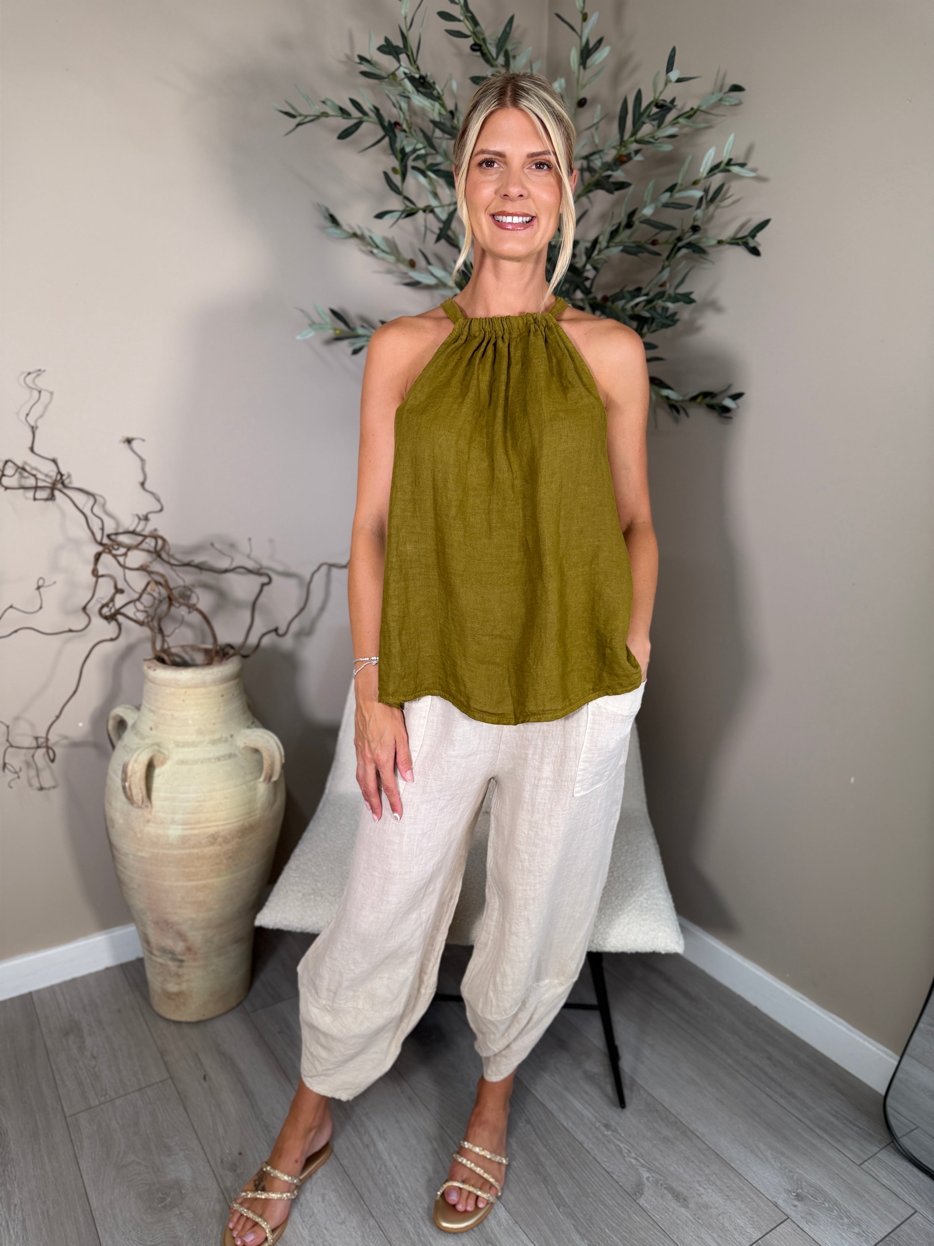 Roma Linen Halter Neck Top