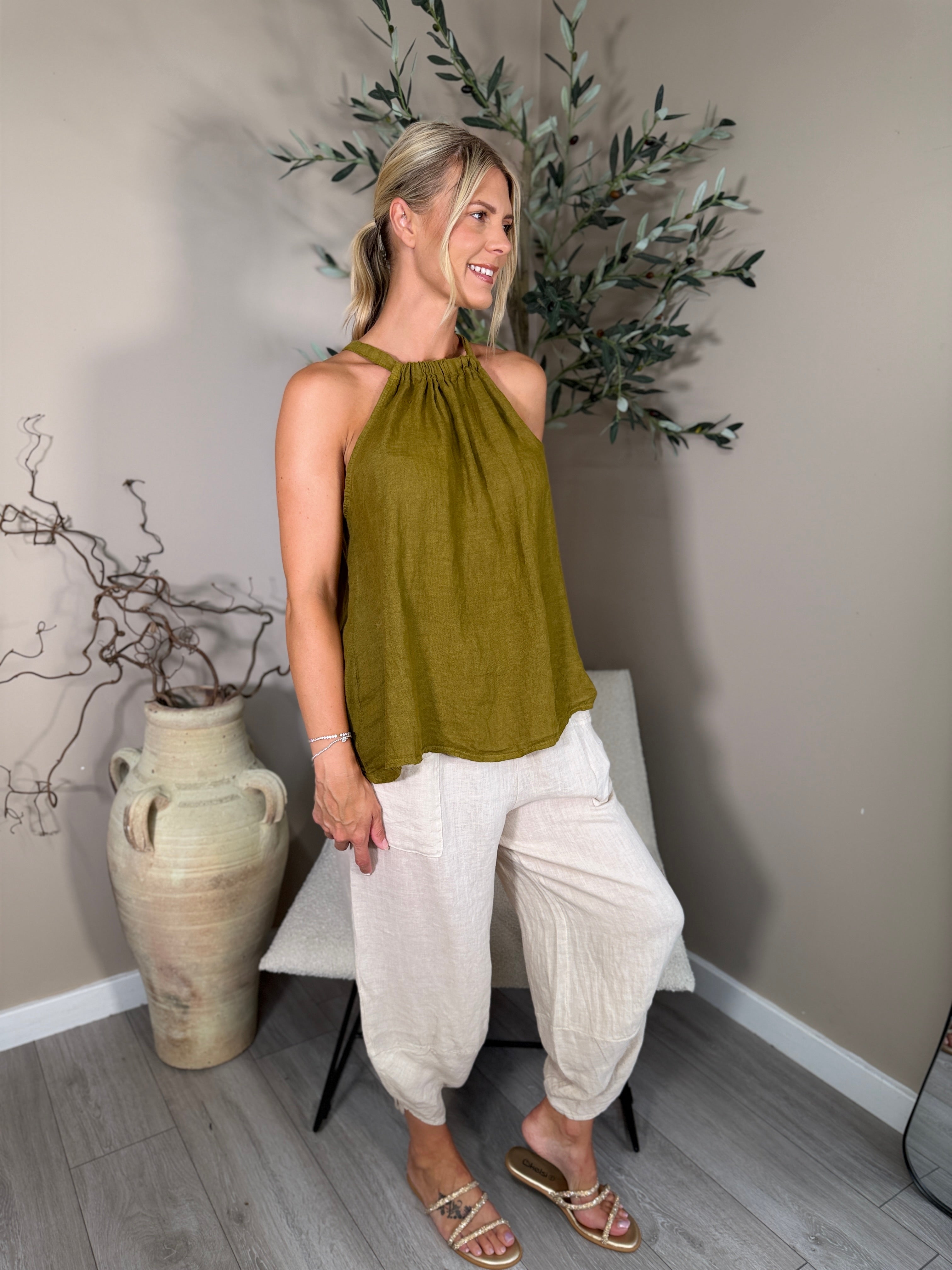 Roma Linen Halter Neck Top