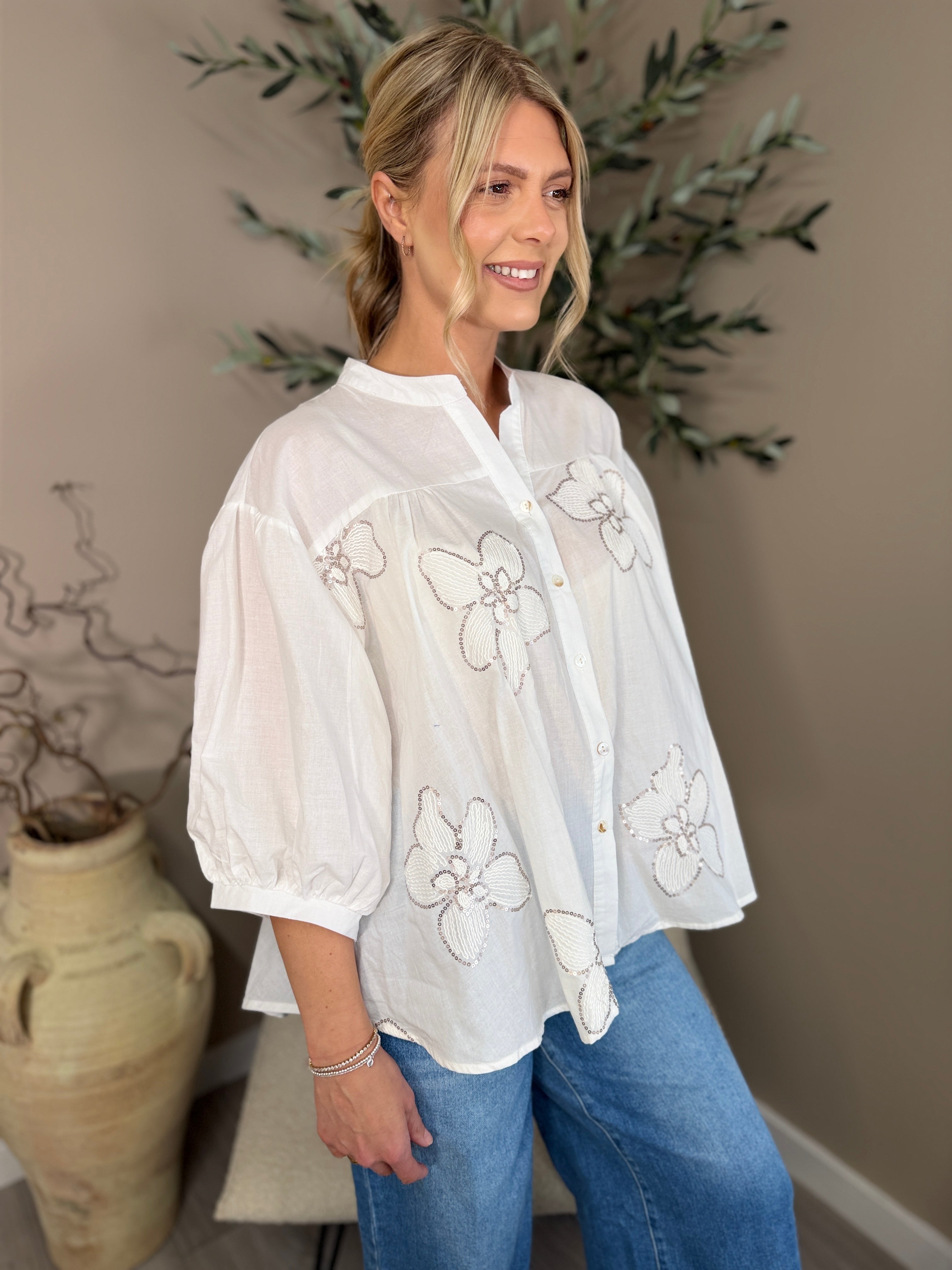 Harlow Sequin Embroidered Blouse