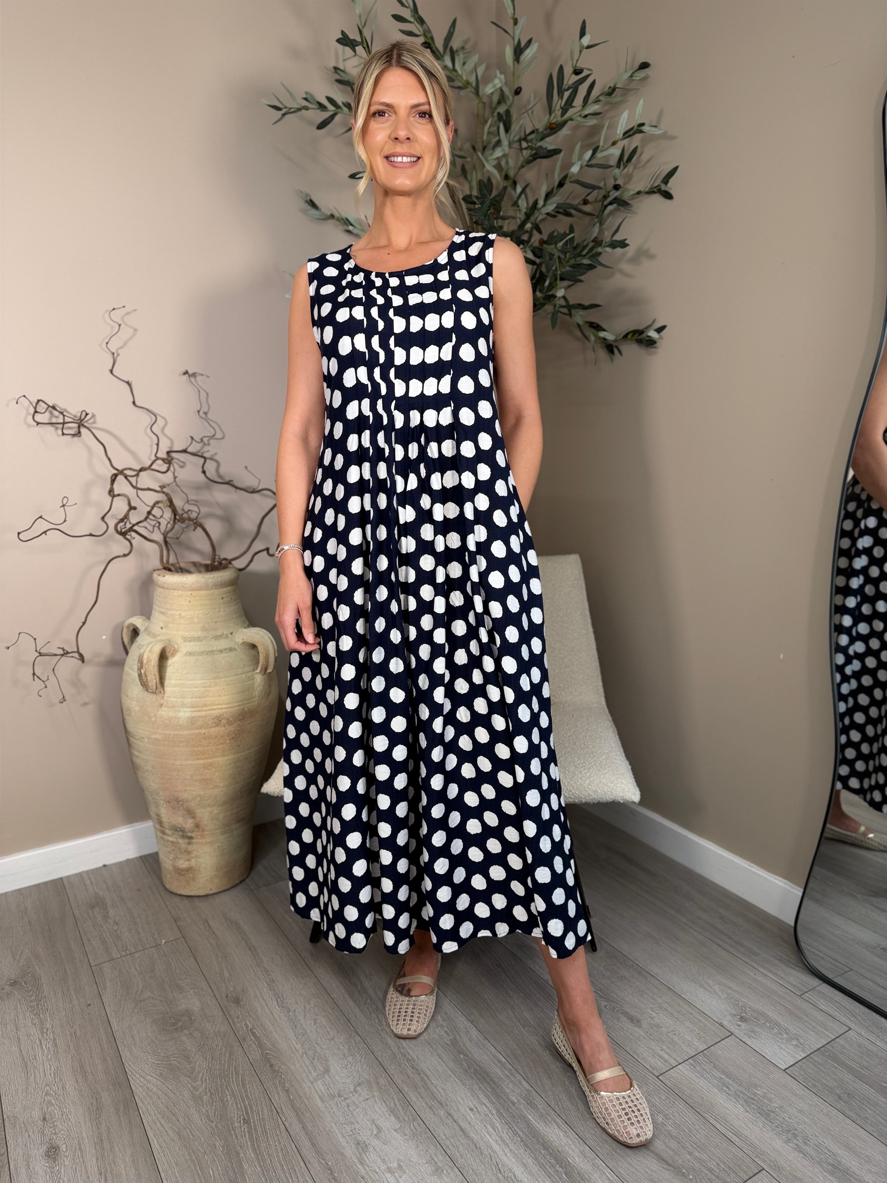 Navy Polka Dot Dress