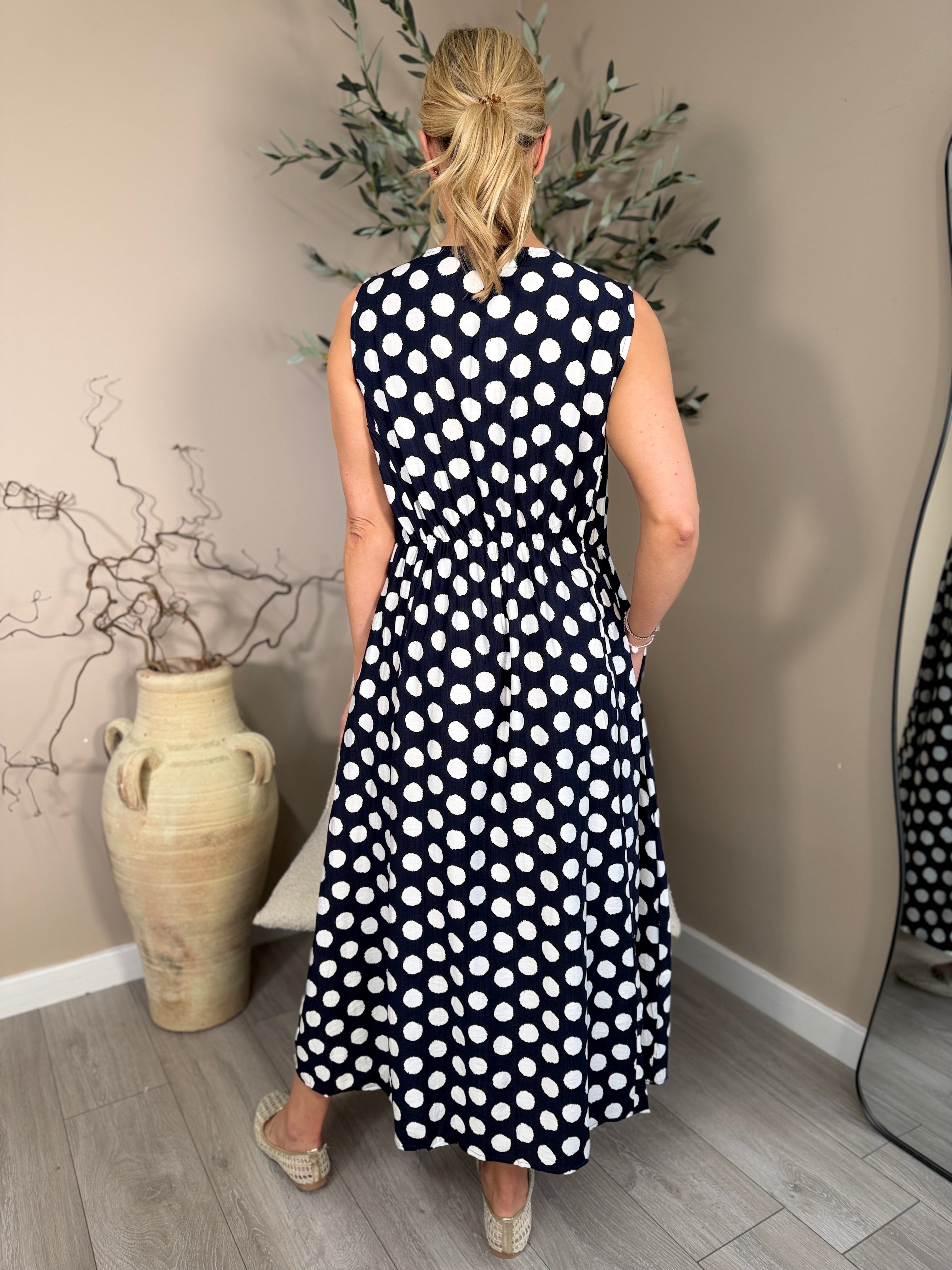 Navy Polka Dot Dress