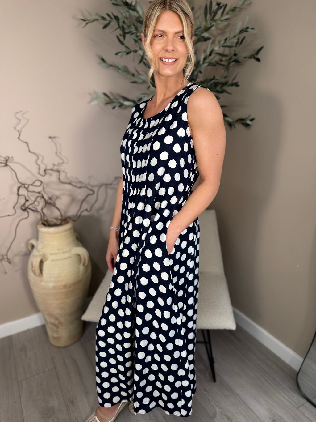 Navy Polka Dot Dress