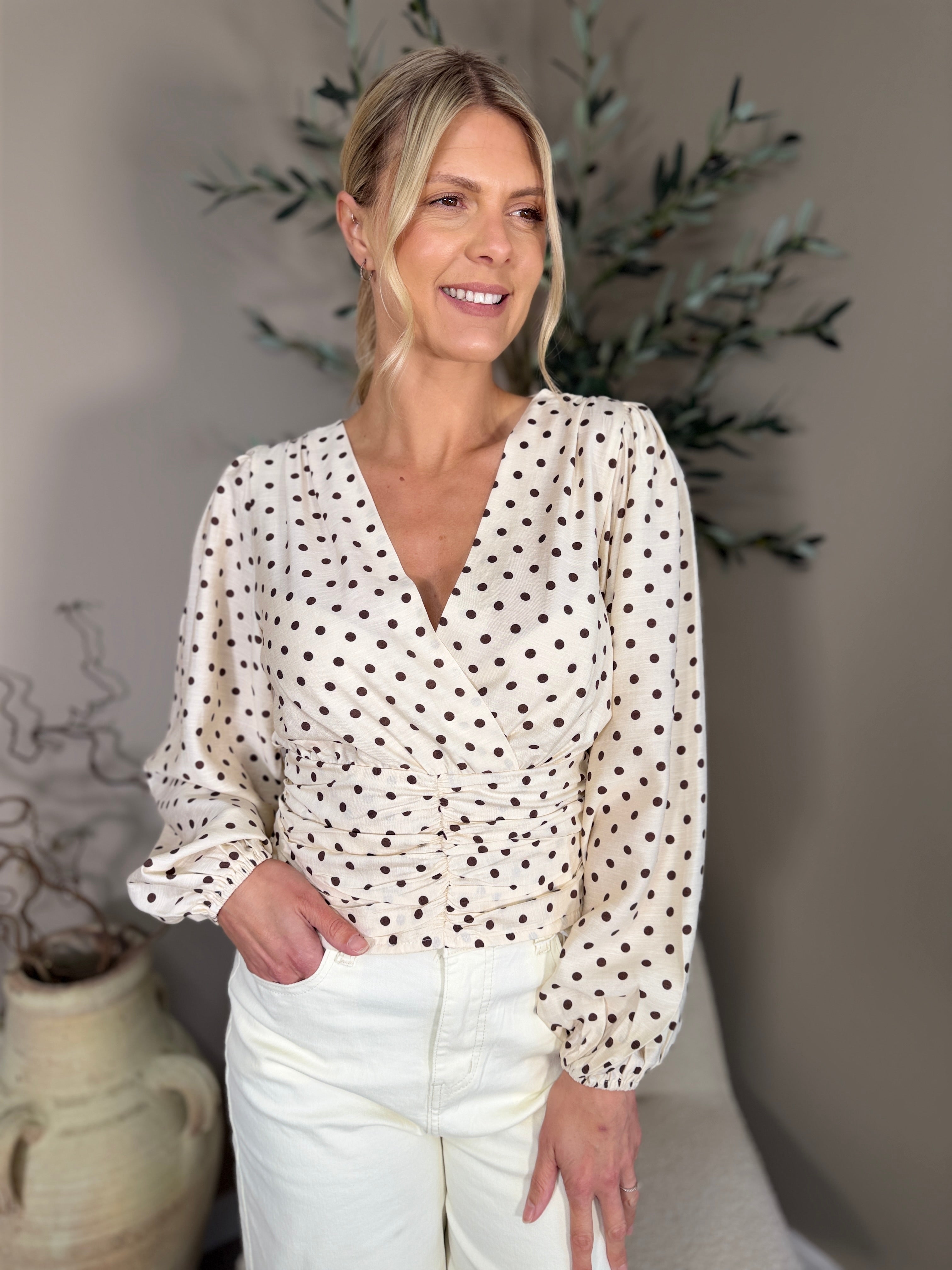 Puff Sleeve Polka Dot Blouse