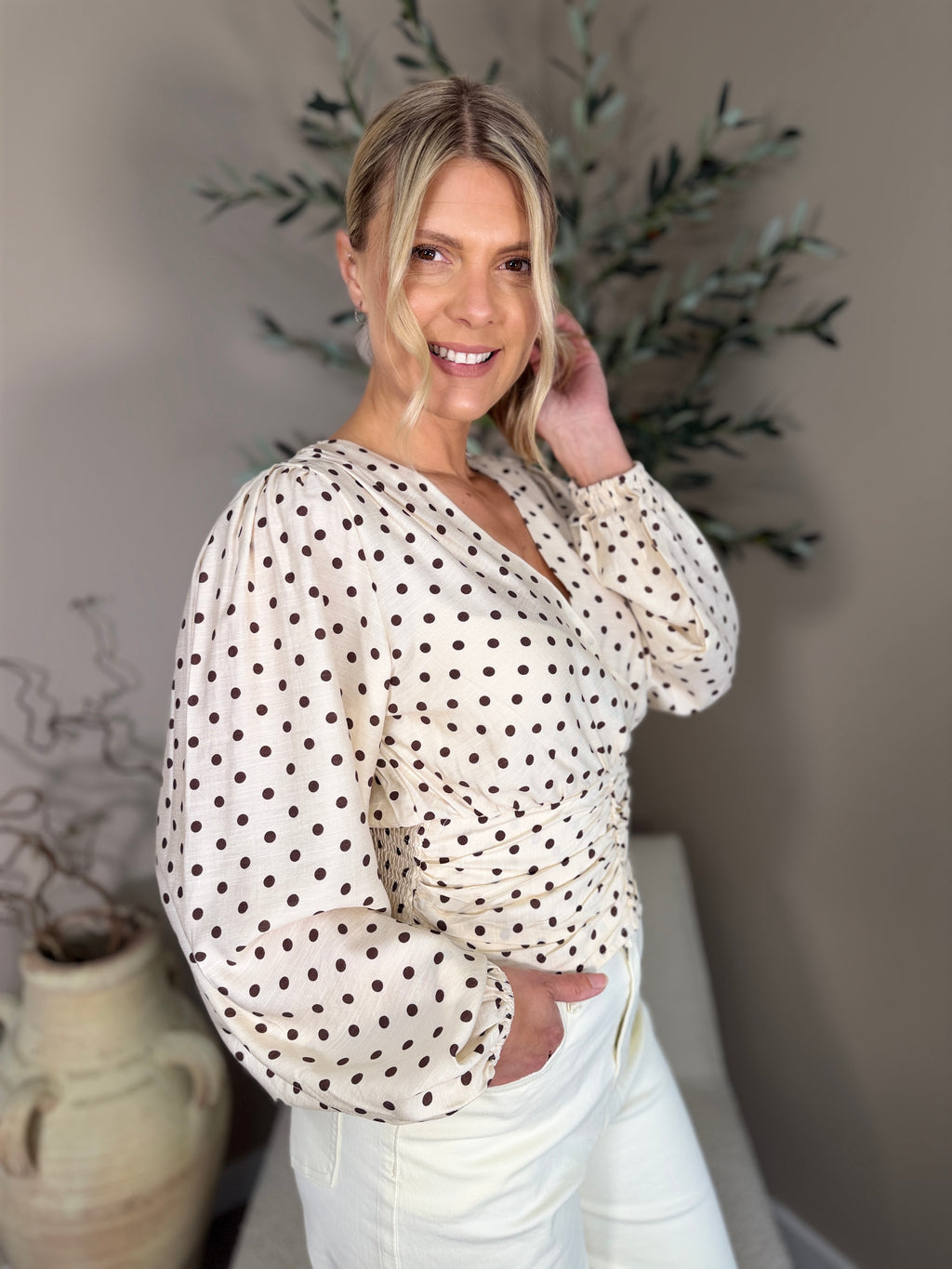 Puff Sleeve Polka Dot Blouse