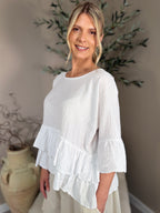Roma Linen Double Frill Top
