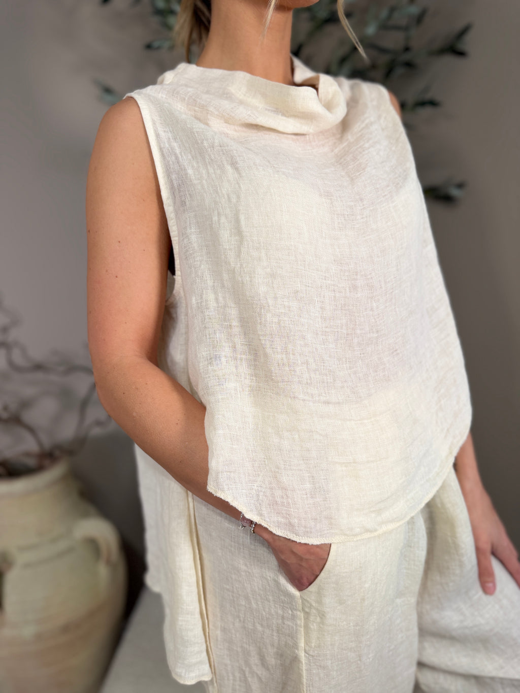 Roma Linen Cowl Neck Top