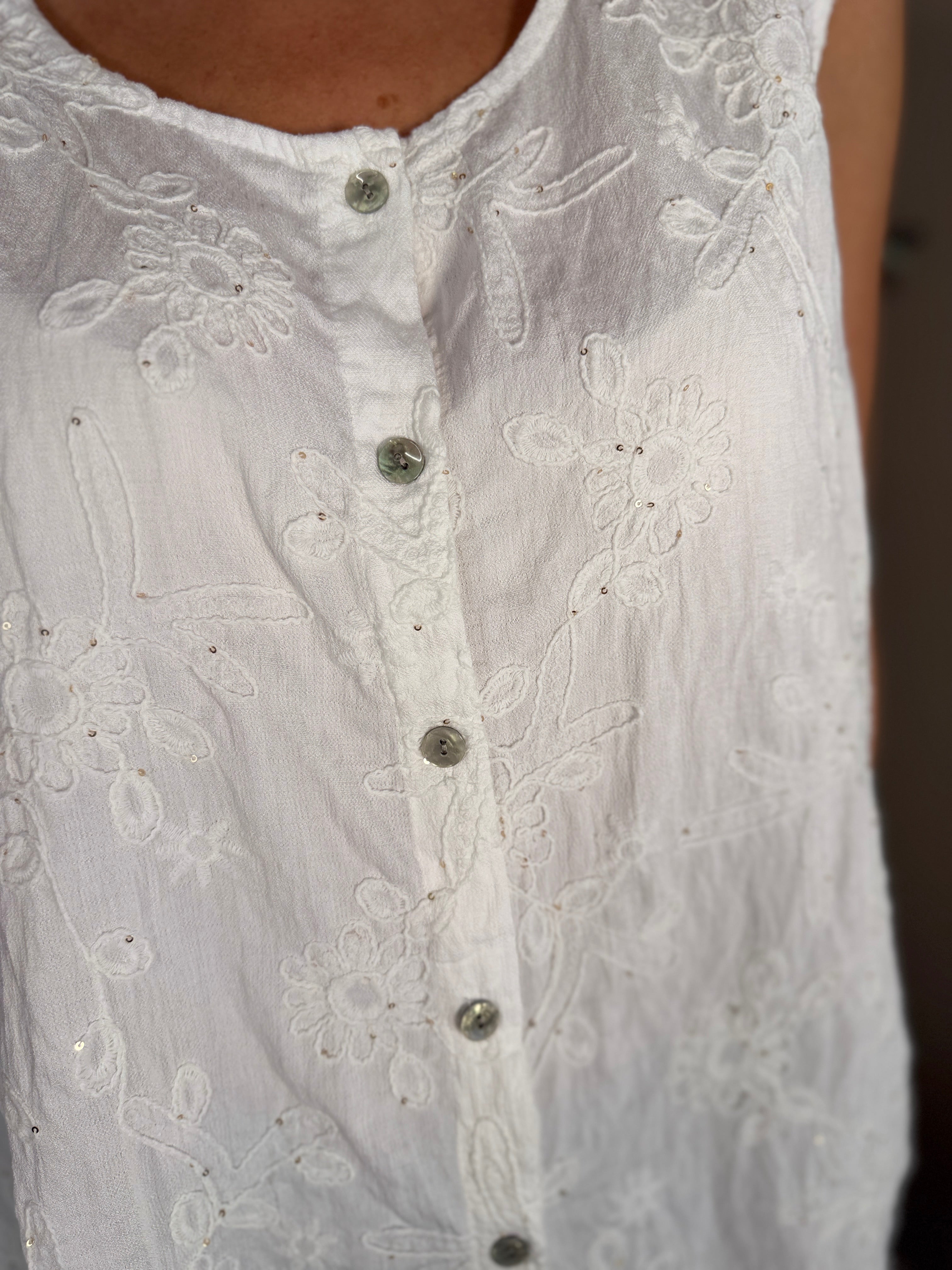 Harlow Button Front Sequin Top