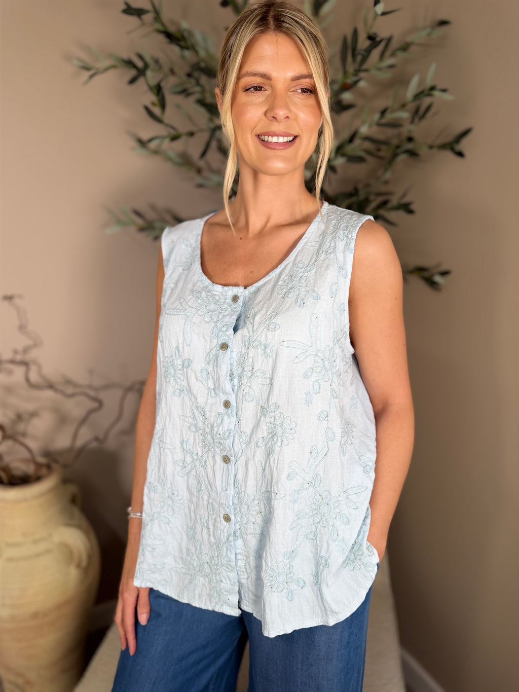 Harlow Button Front Sequin Top