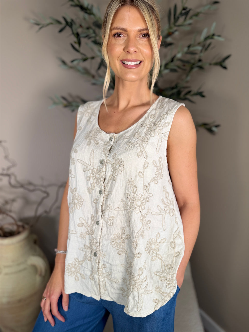 Harlow Button Front Sequin Top