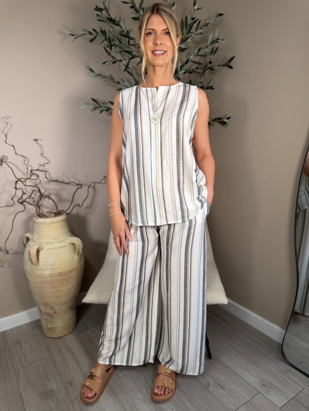Corfu Stripe Button Top