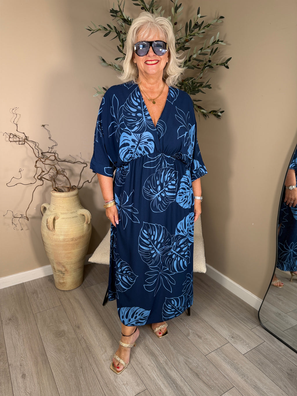 Palm Leaf V Neck Dress