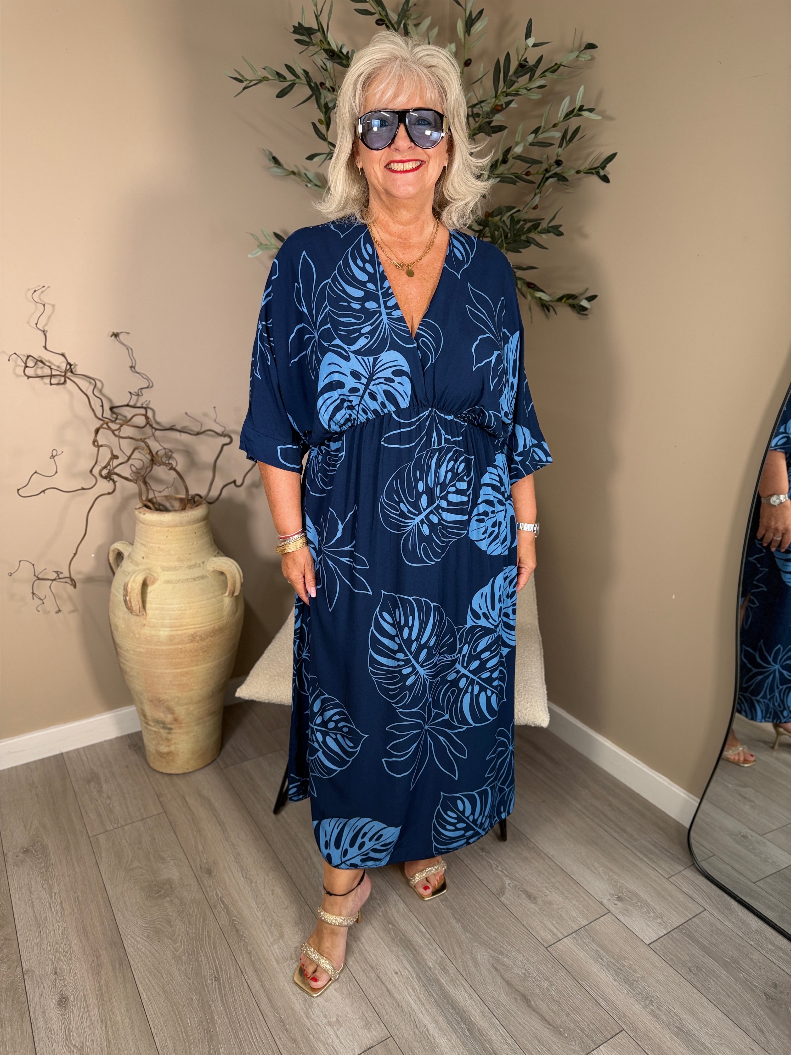 Palm Leaf V Neck Dress