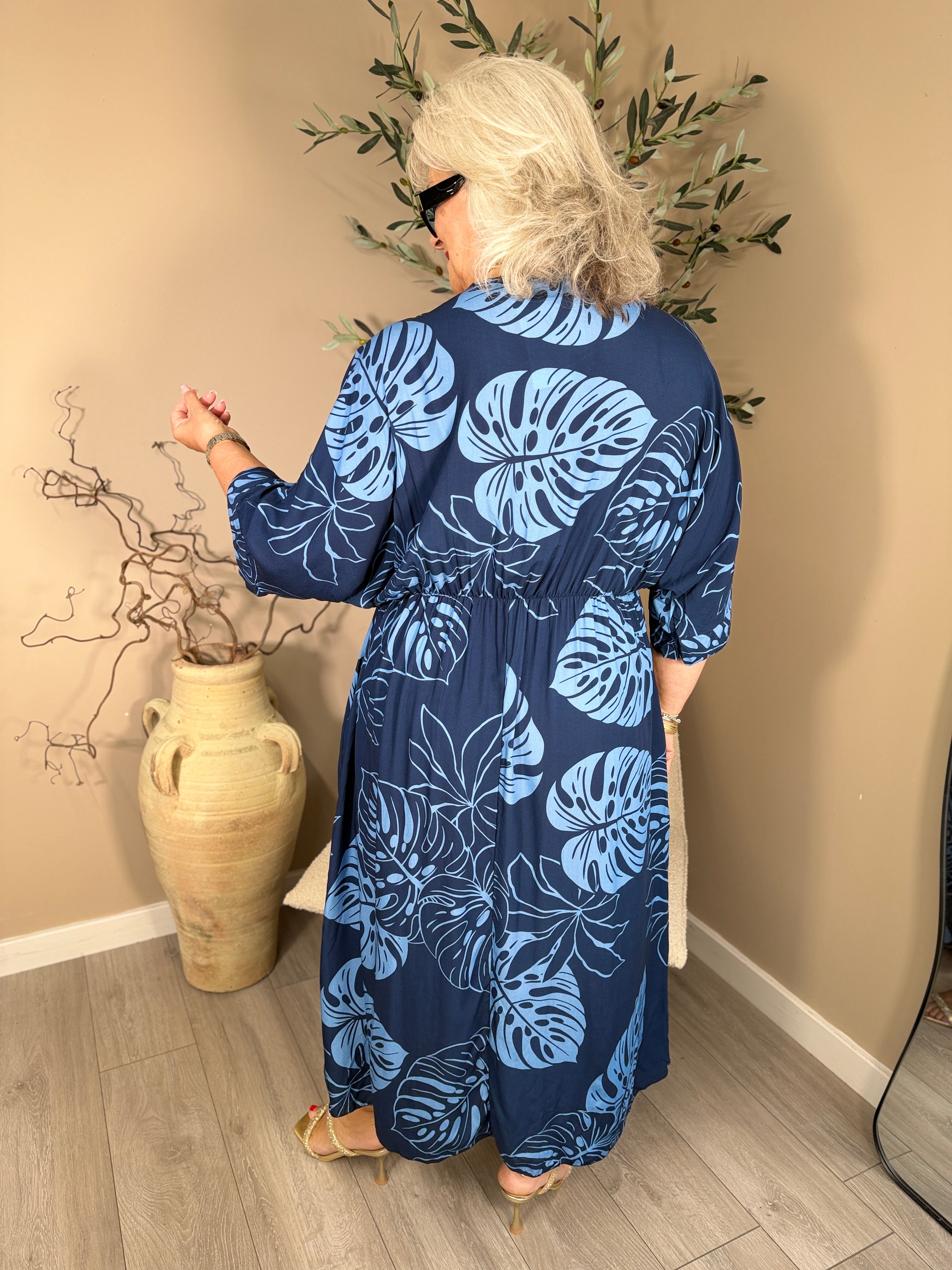 Palm Leaf V Neck Dress