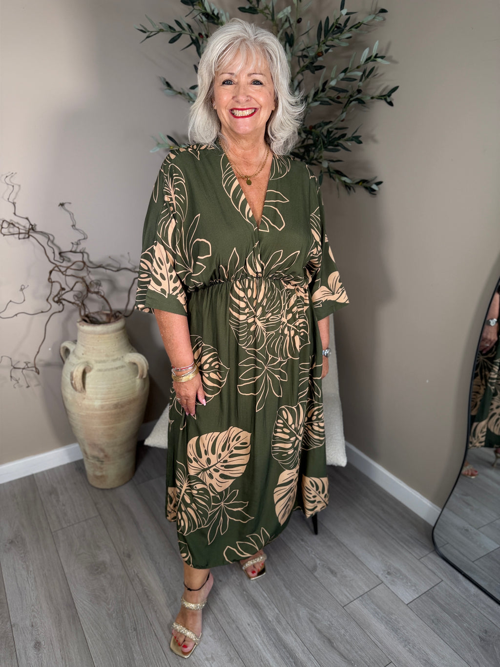 Palm Leaf V Neck Dress