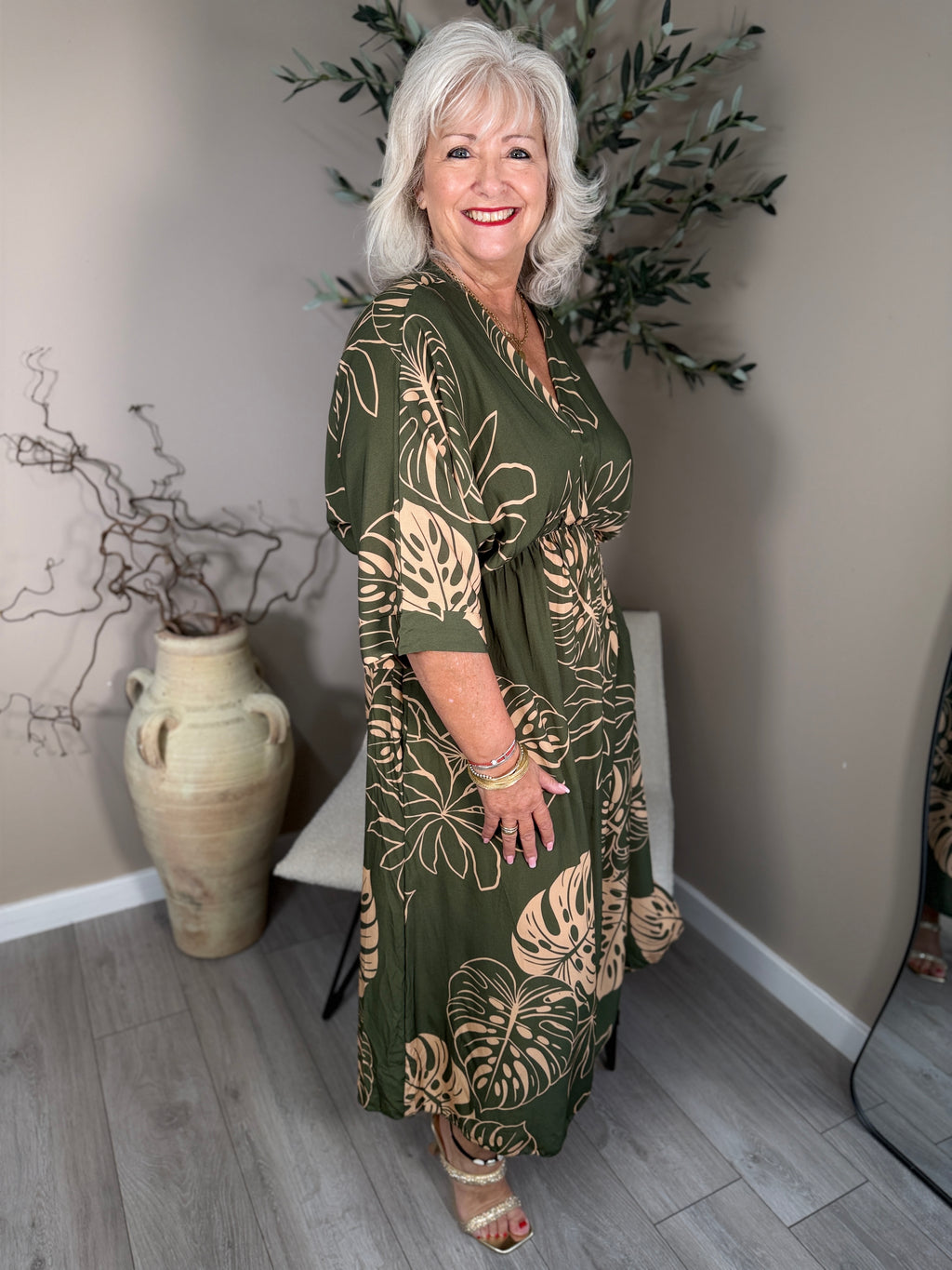 Palm Leaf V Neck Dress