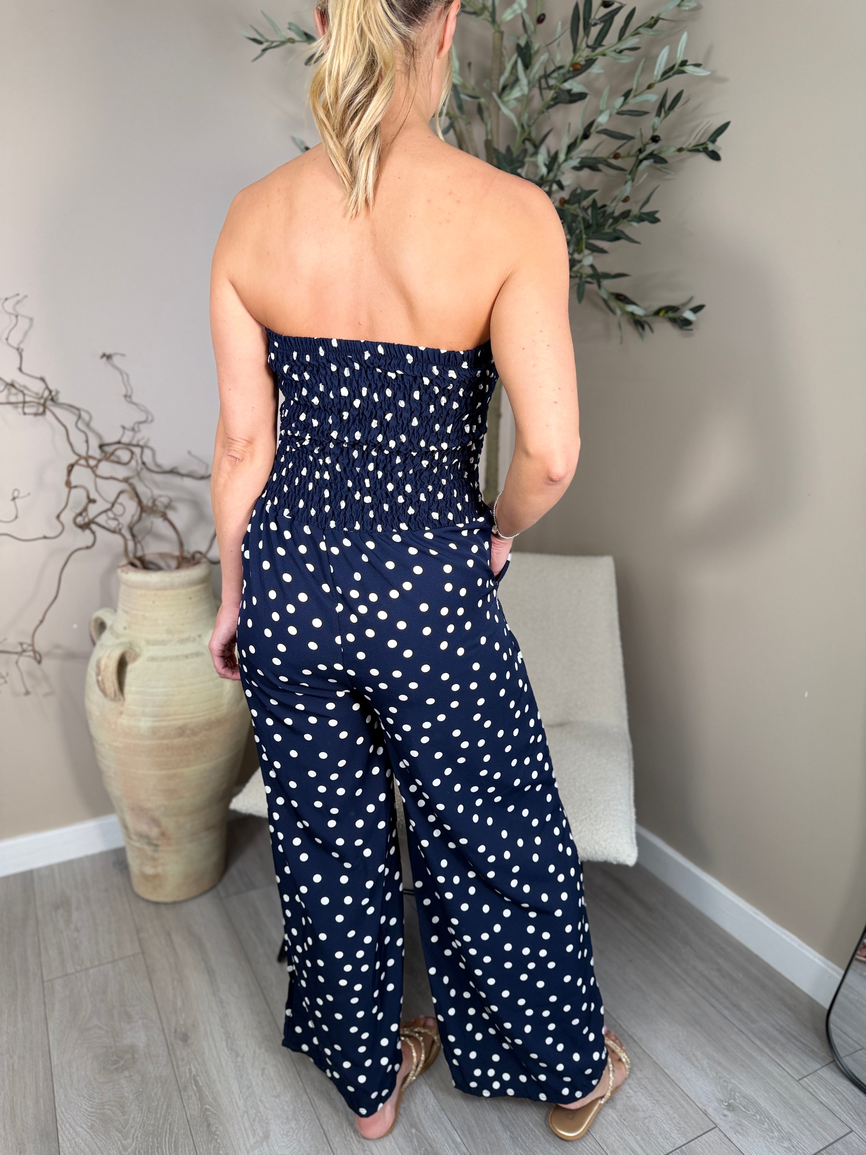 Navy Polka Dot Jumpsuit