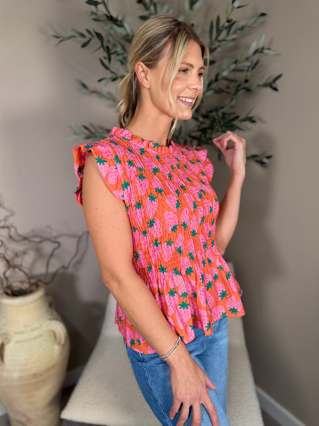 Printed Capri Frill Sleeve Top