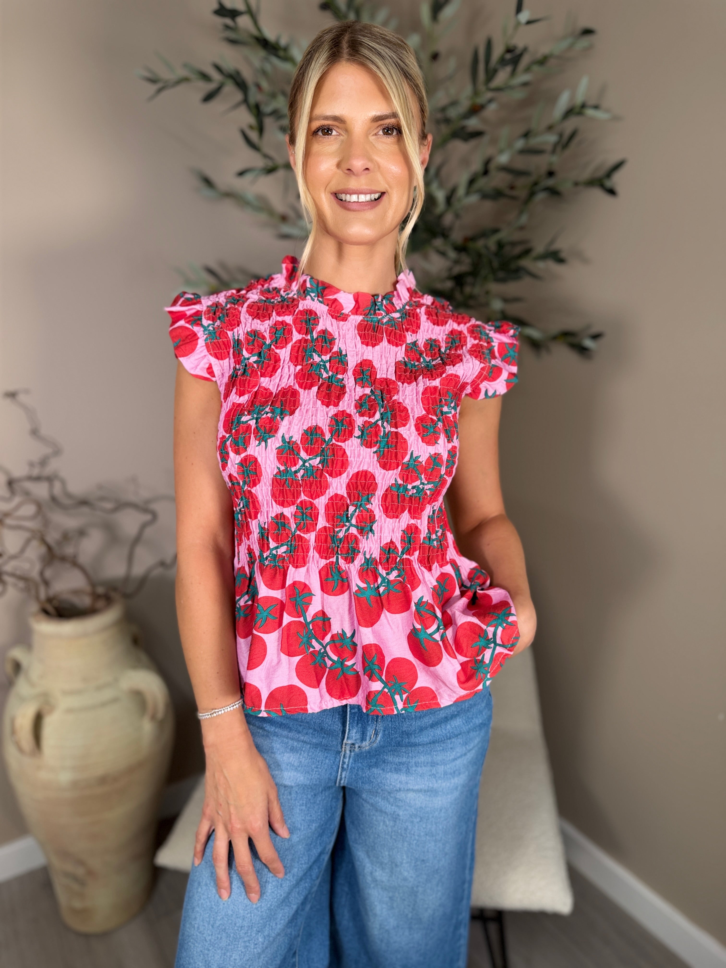 Printed Capri Frill Sleeve Top
