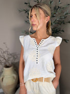Malta Embroidered Stud Top