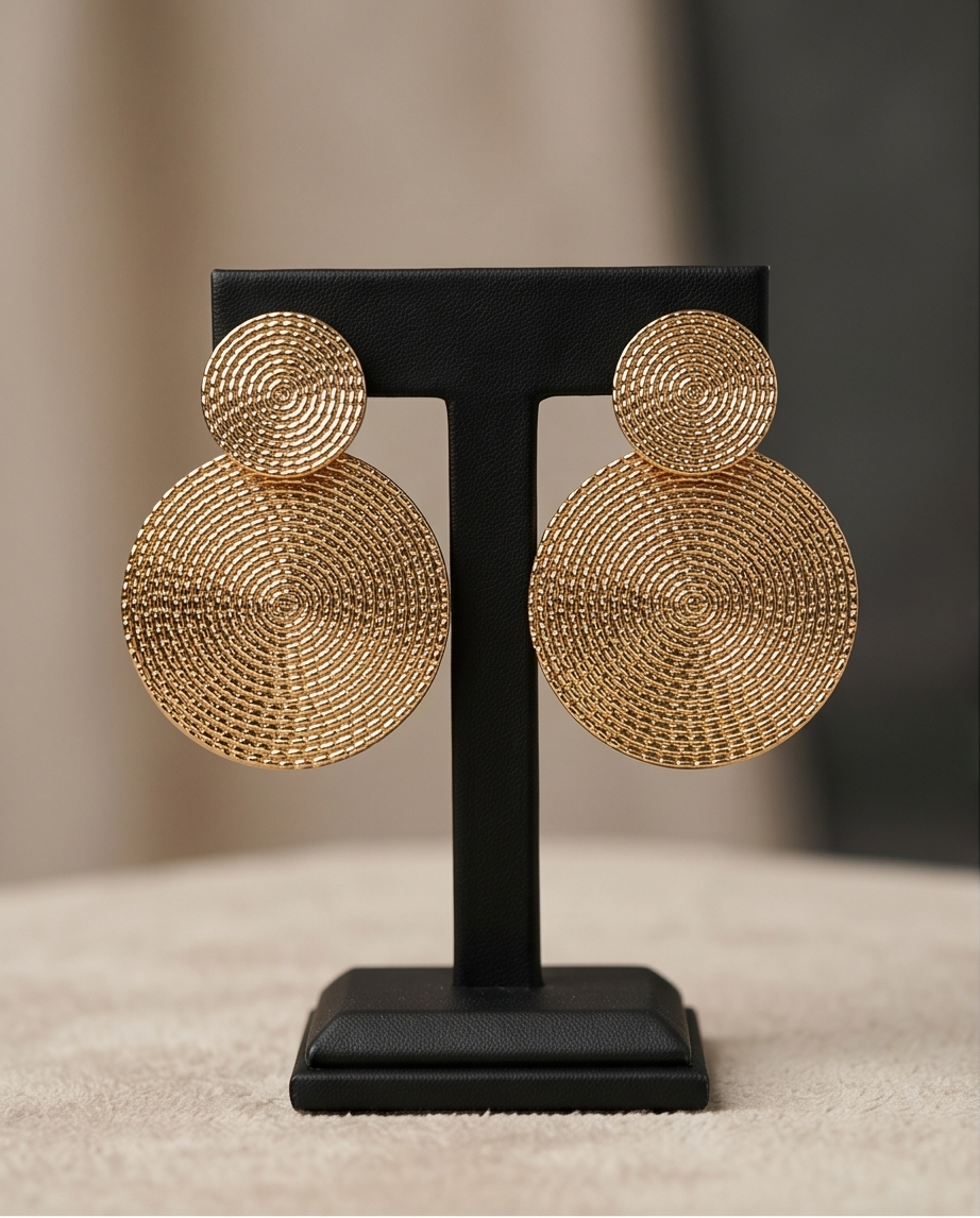 Gold Disc Round Earrings
