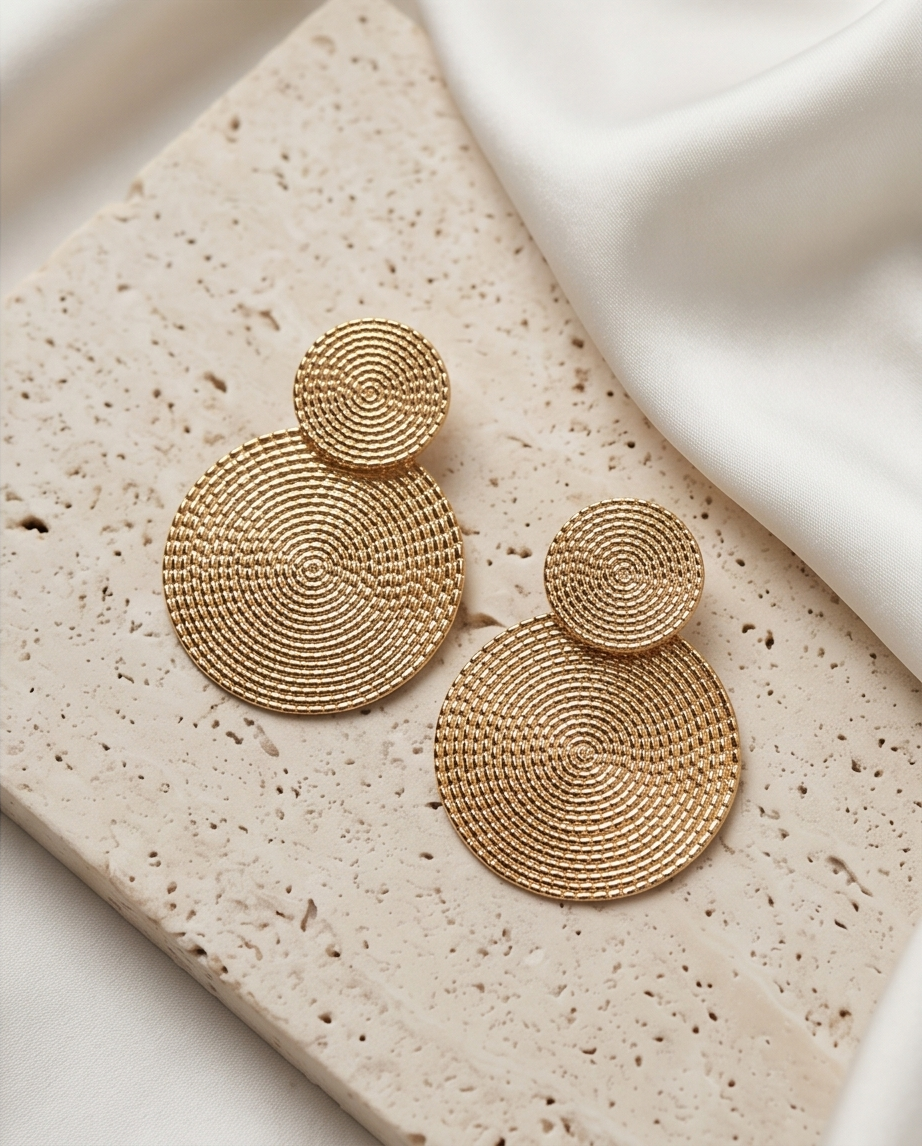 Gold Disc Round Earrings