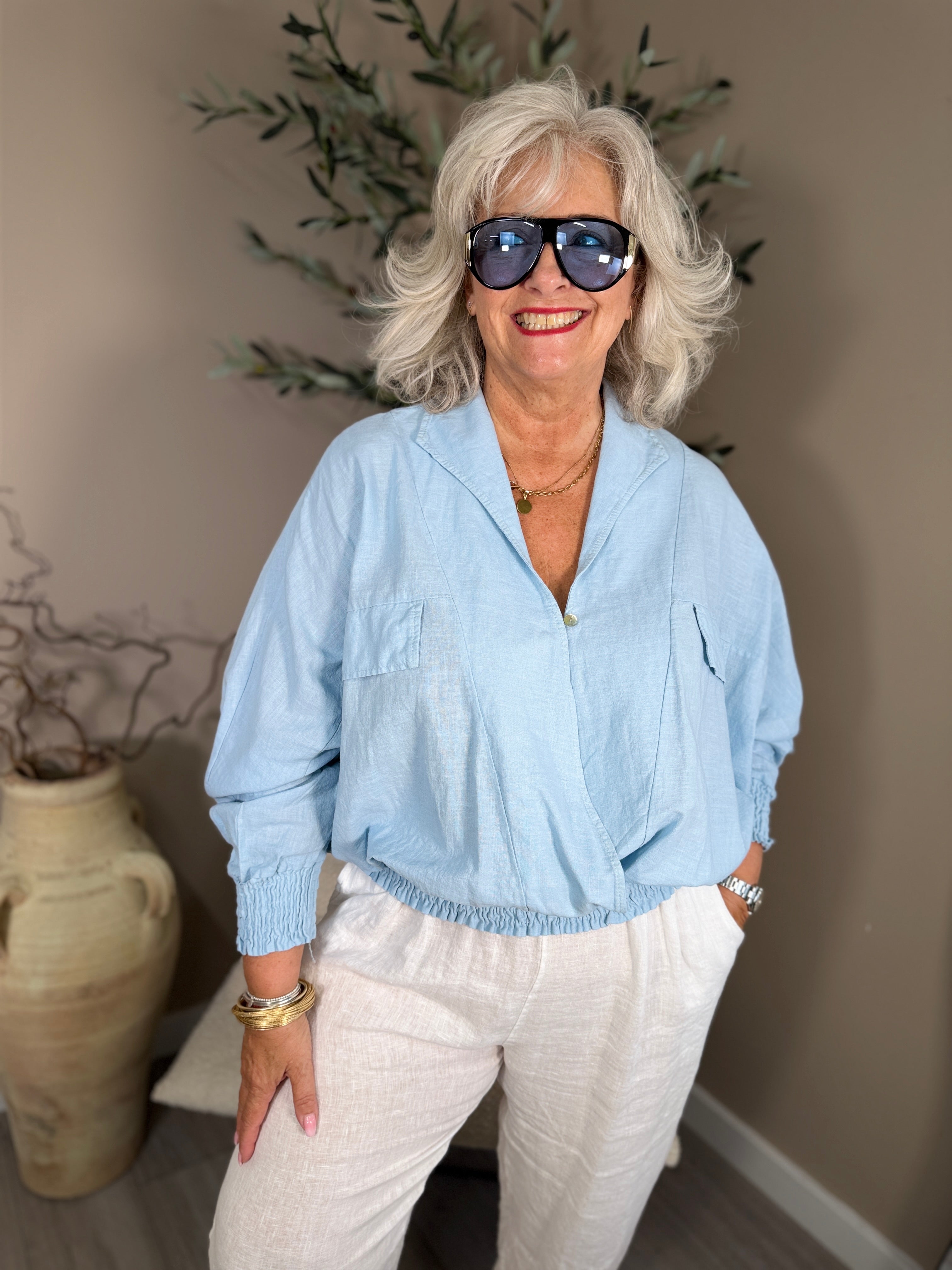 Roma Linen Wrap Blouse