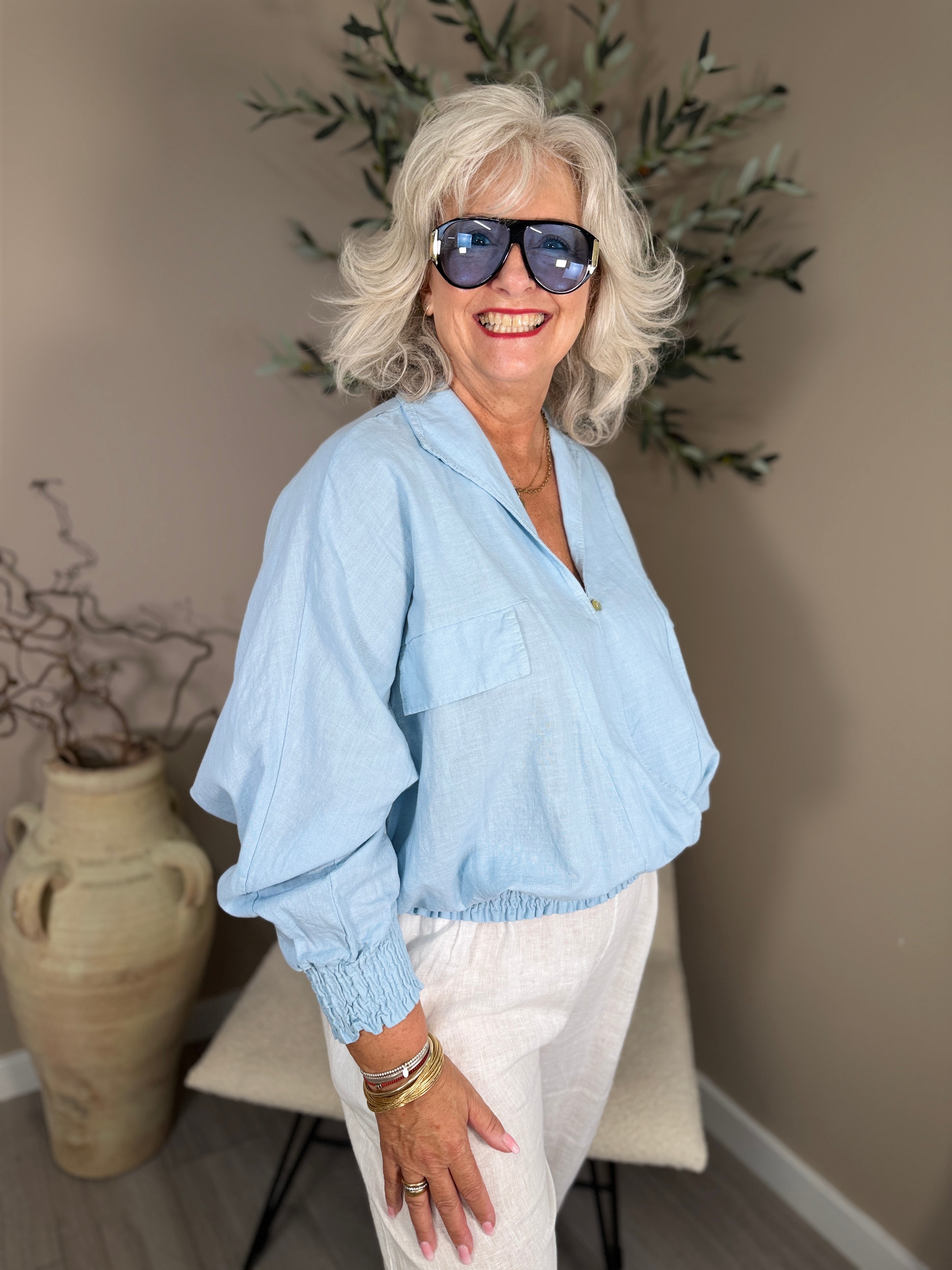 Roma Linen Wrap Blouse
