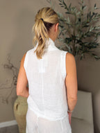 Roma Linen Button Front Cowl Top