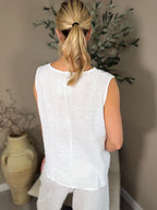 Roma Linen Pleat Front Top