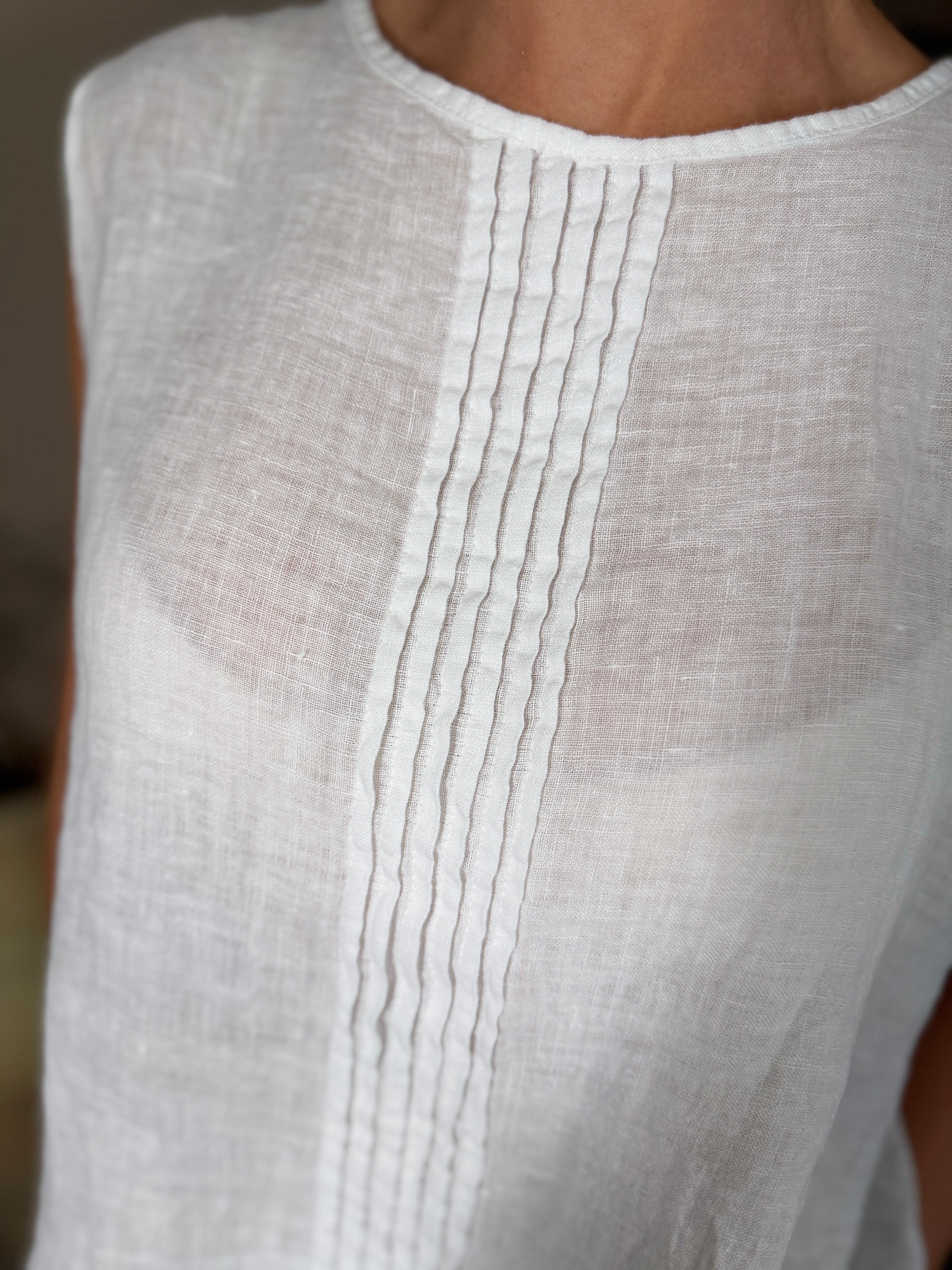 Roma Linen Pleat Front Top
