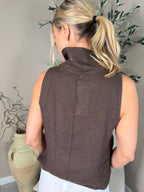 Roma Linen Button Front Cowl Top