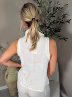 Roma Linen Button Front Cowl Top