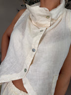 Roma Linen Button Front Cowl Top