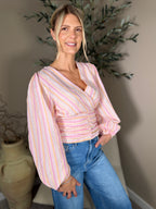 Puff Sleeve Candy Stripe Blouse