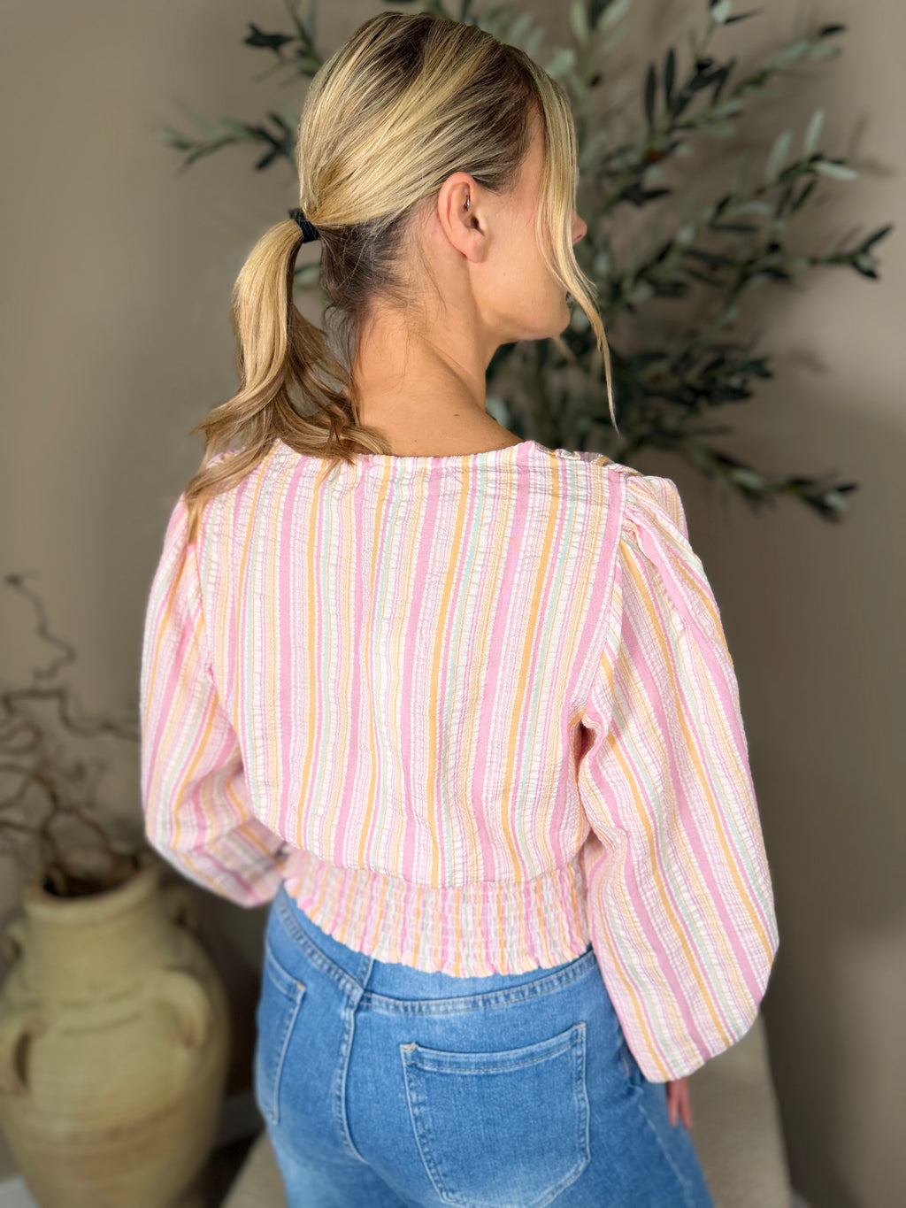 Puff Sleeve Candy Stripe Blouse