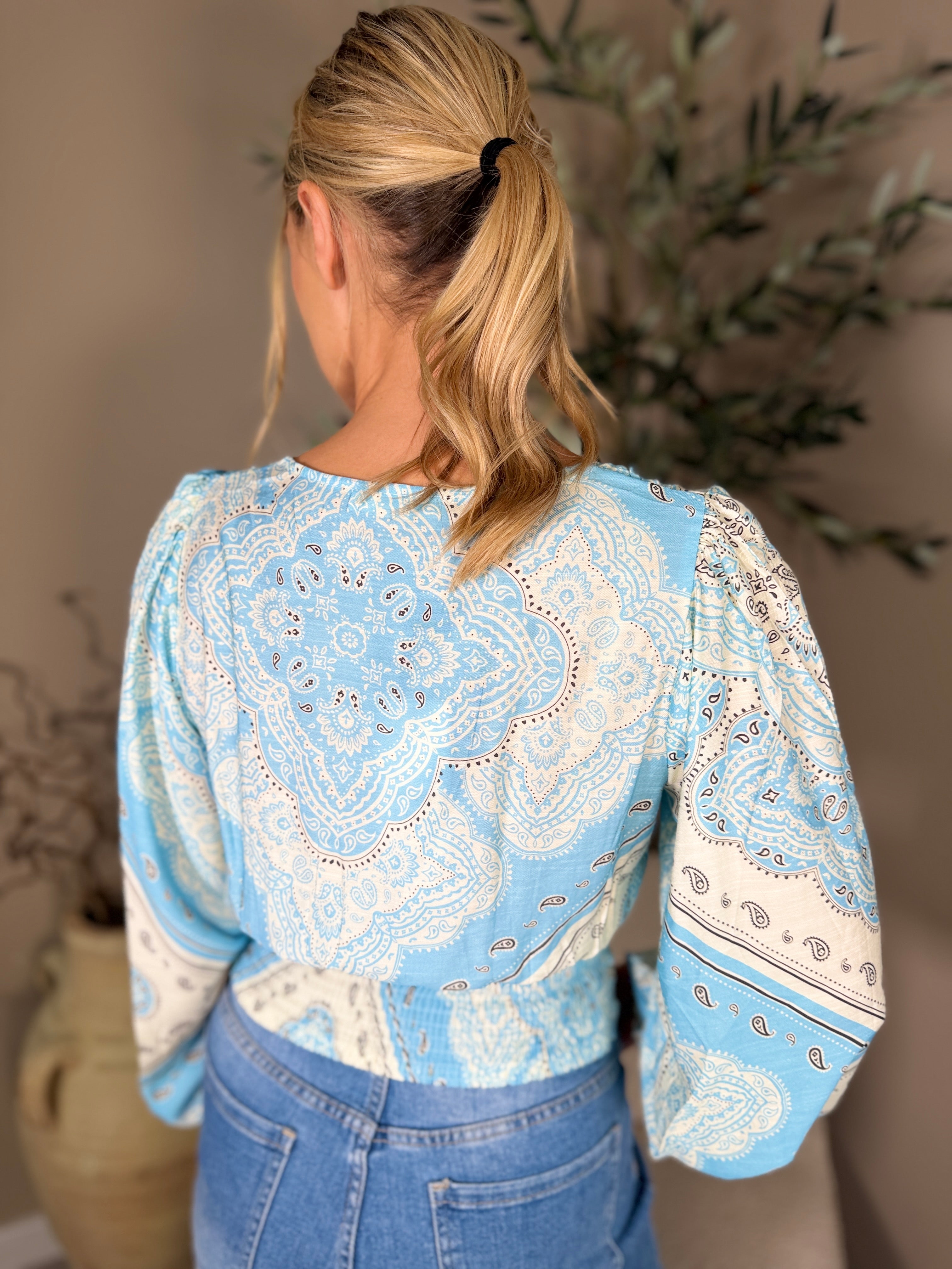 Puff Sleeve Paisley Print Blouse