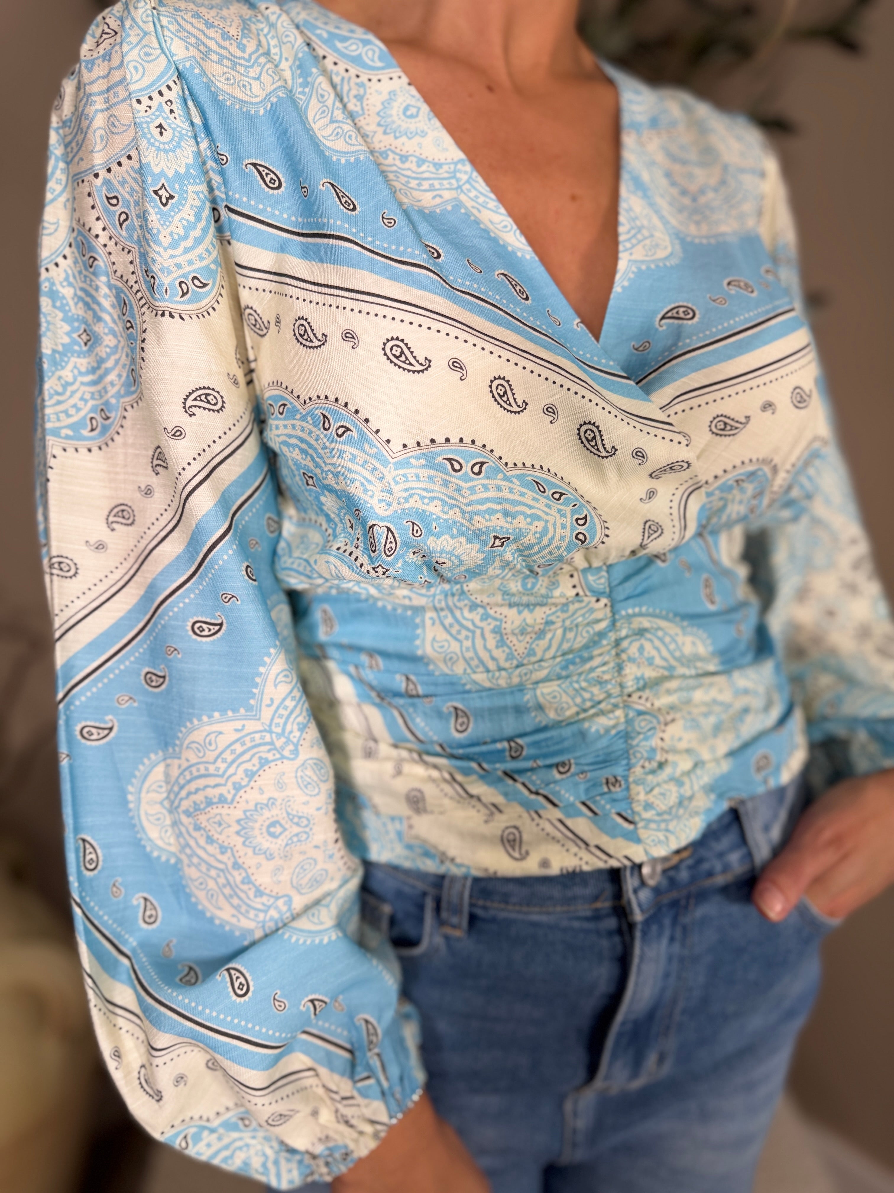 Puff Sleeve Paisley Print Blouse