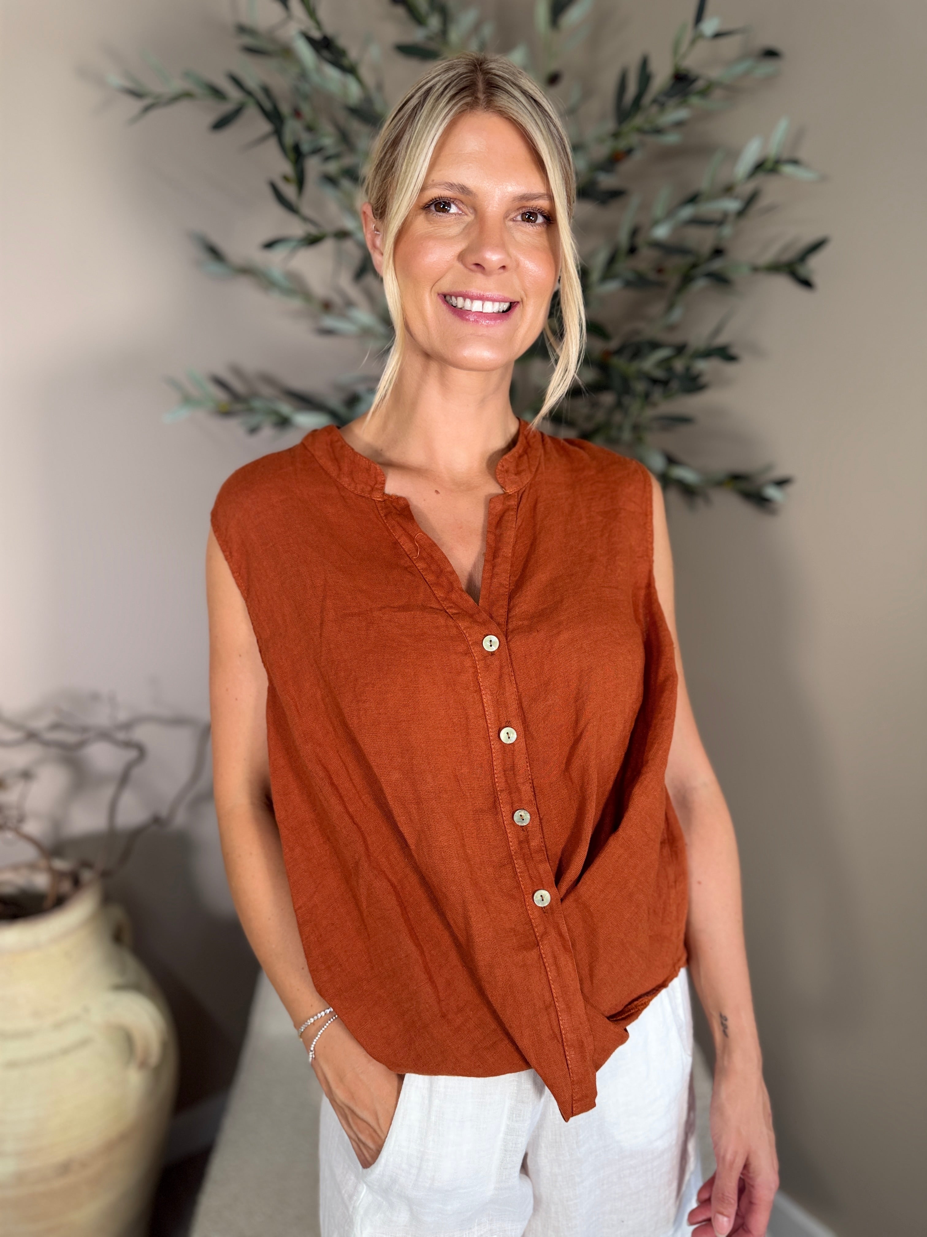 Roma Linen Twist Front Shirt