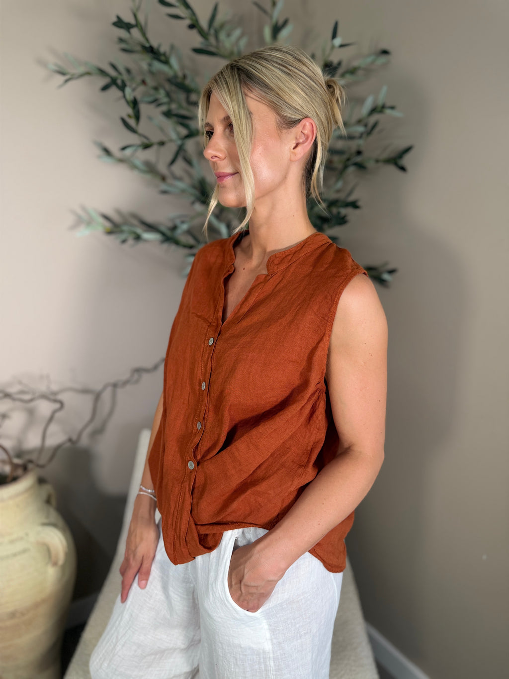 Roma Linen Twist Front Shirt