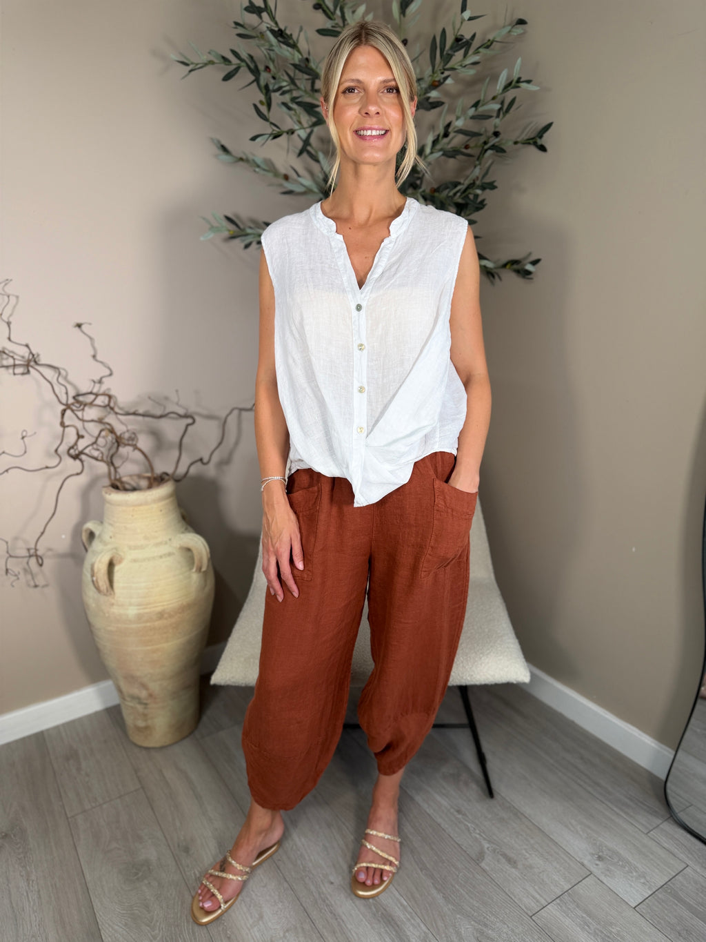 Roma Linen Twist Front Shirt