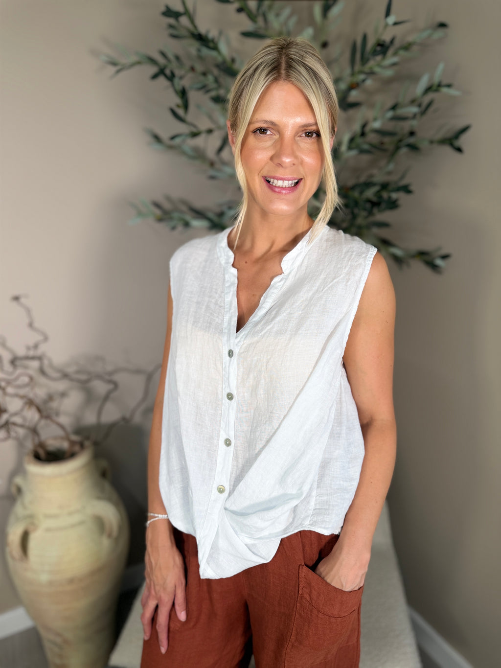 Roma Linen Twist Front Shirt
