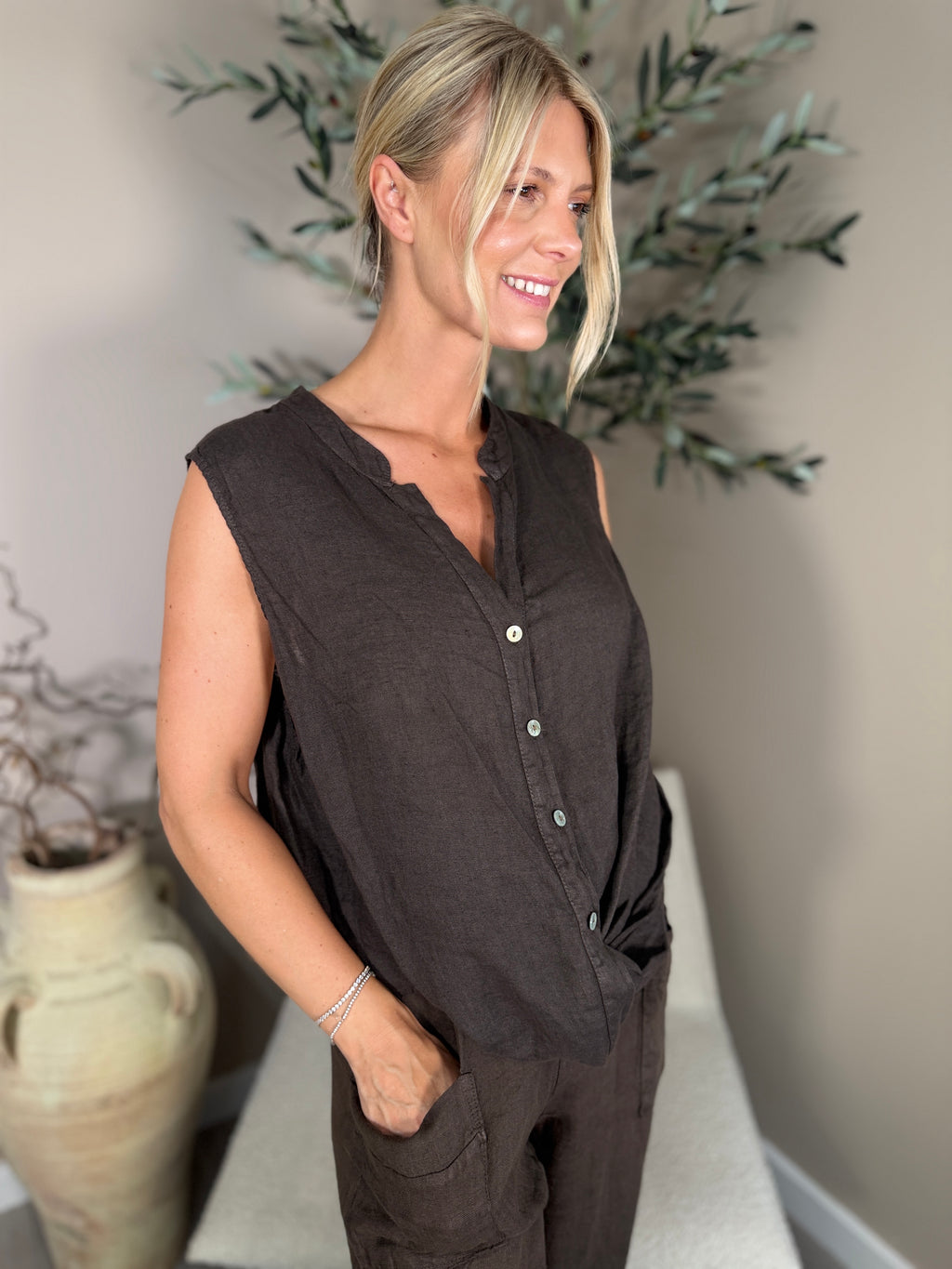 Roma Linen Twist Front Shirt