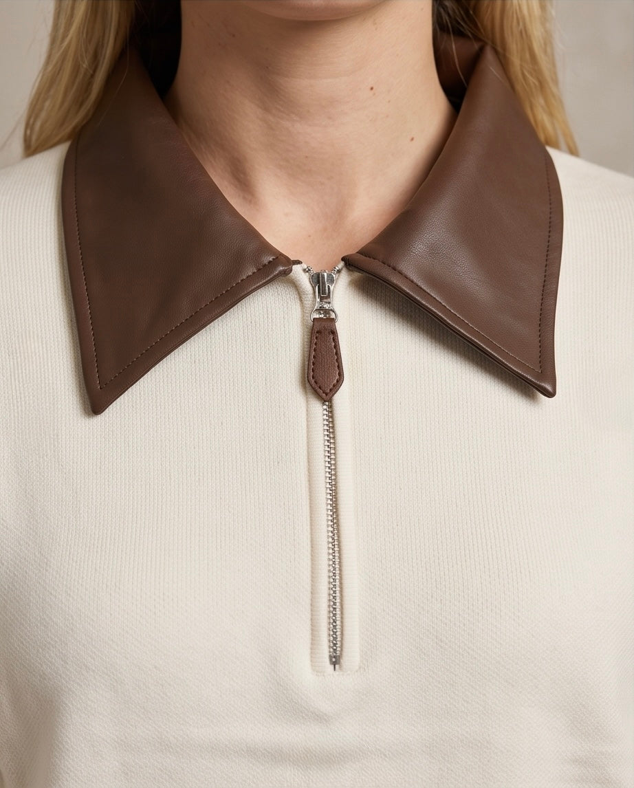 Knightsbridge PU Collar Knit