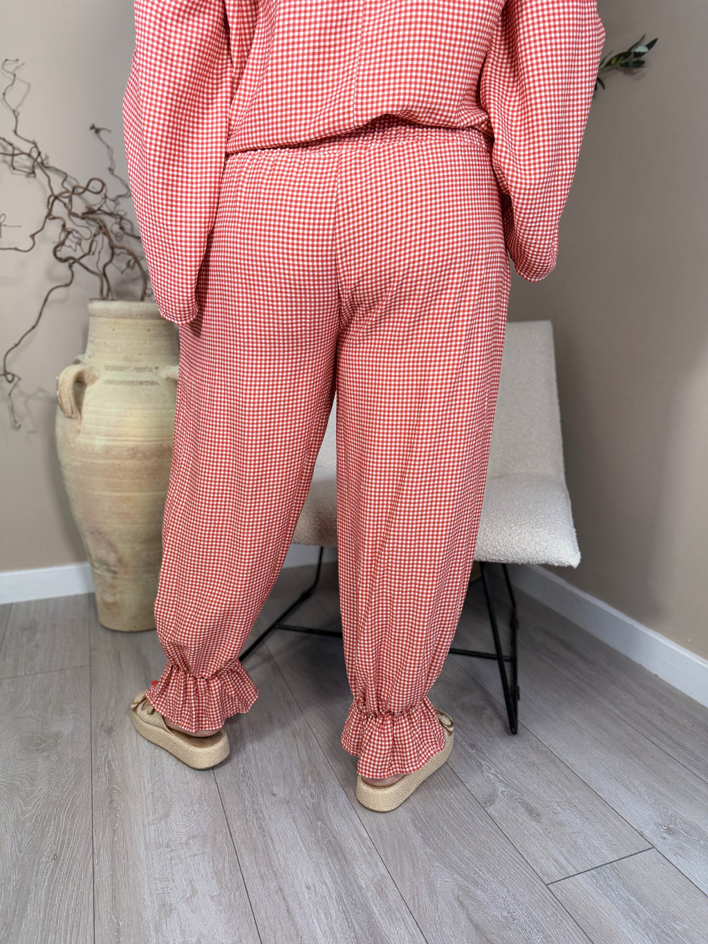 Genoa Red Gingham Frill Trousers