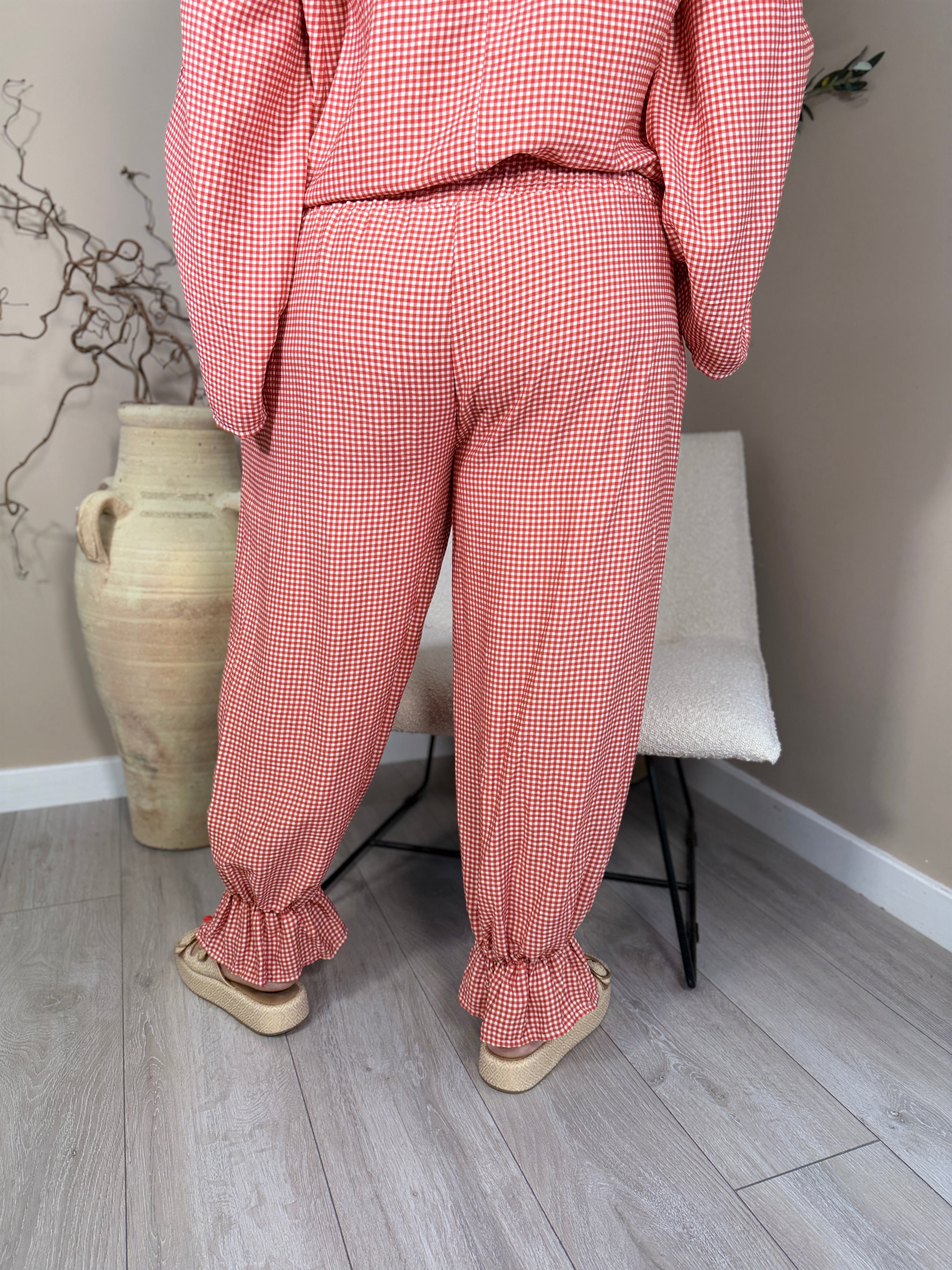Genoa Red Gingham Frill Trousers