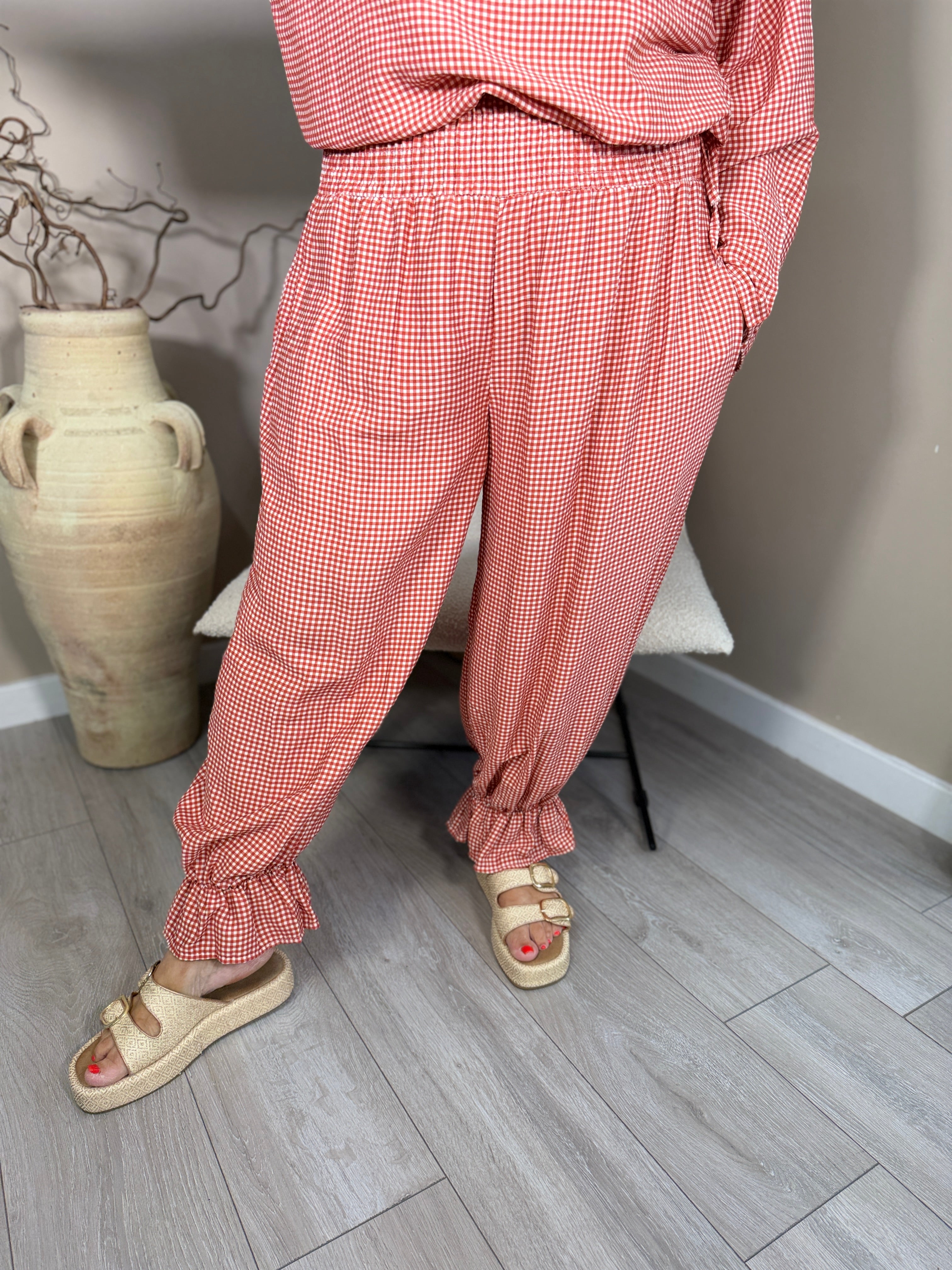 Genoa Red Gingham Frill Trousers