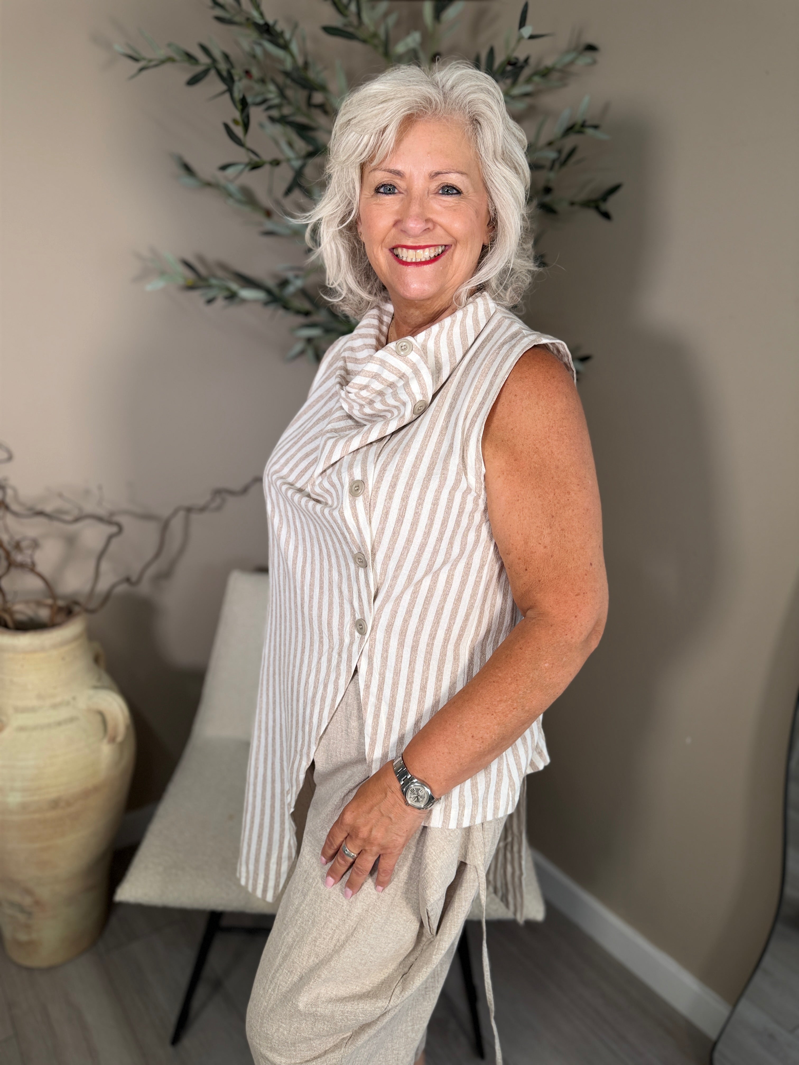 Como Striped Longline Waistcoat