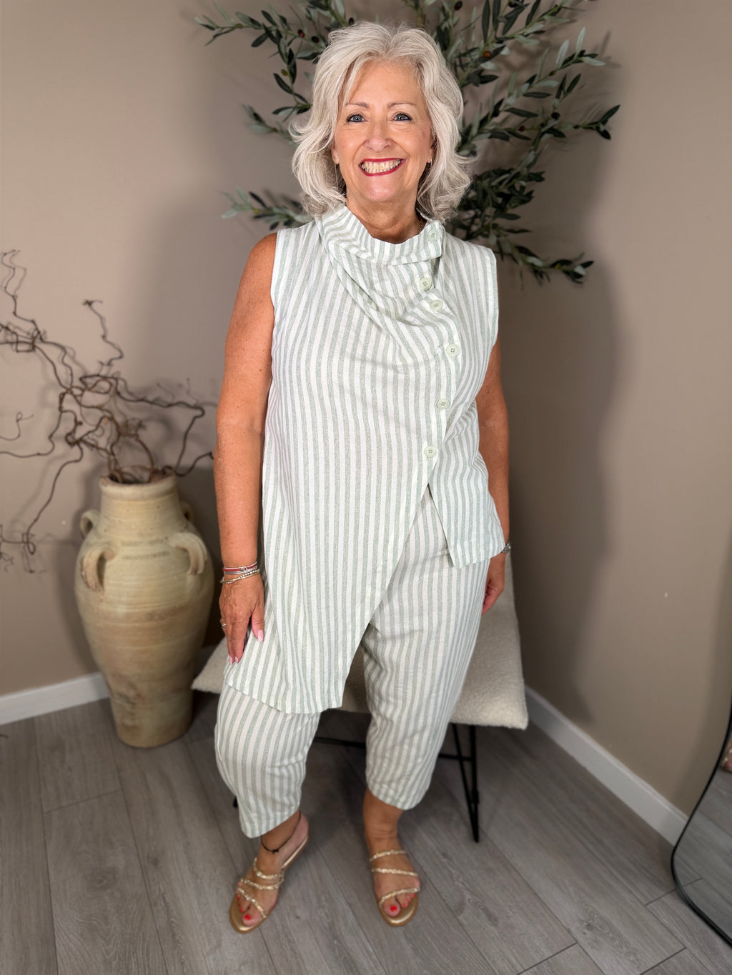 Como Striped Longline Waistcoat