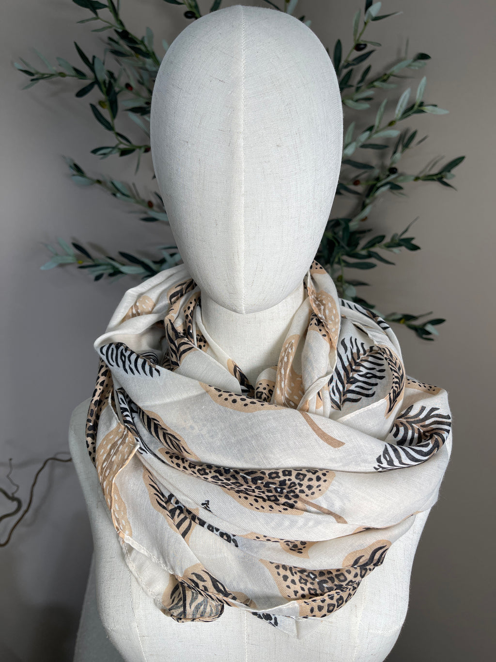 Chocolate Leaf Print Scarf
